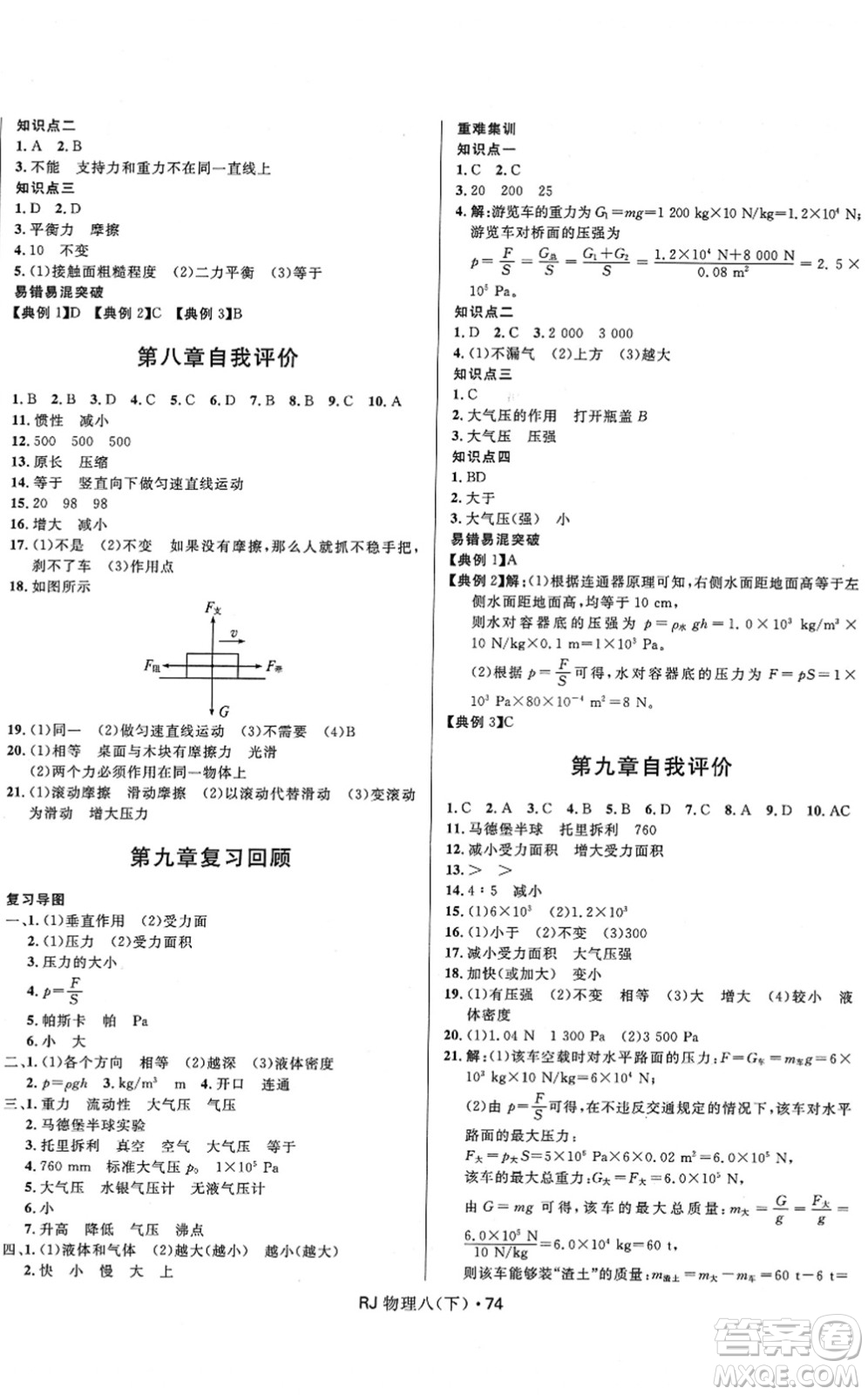 河北少年兒童出版社2022奪冠百分百初中優(yōu)化測(cè)試卷八年級(jí)物理下冊(cè)RJ人教版答案