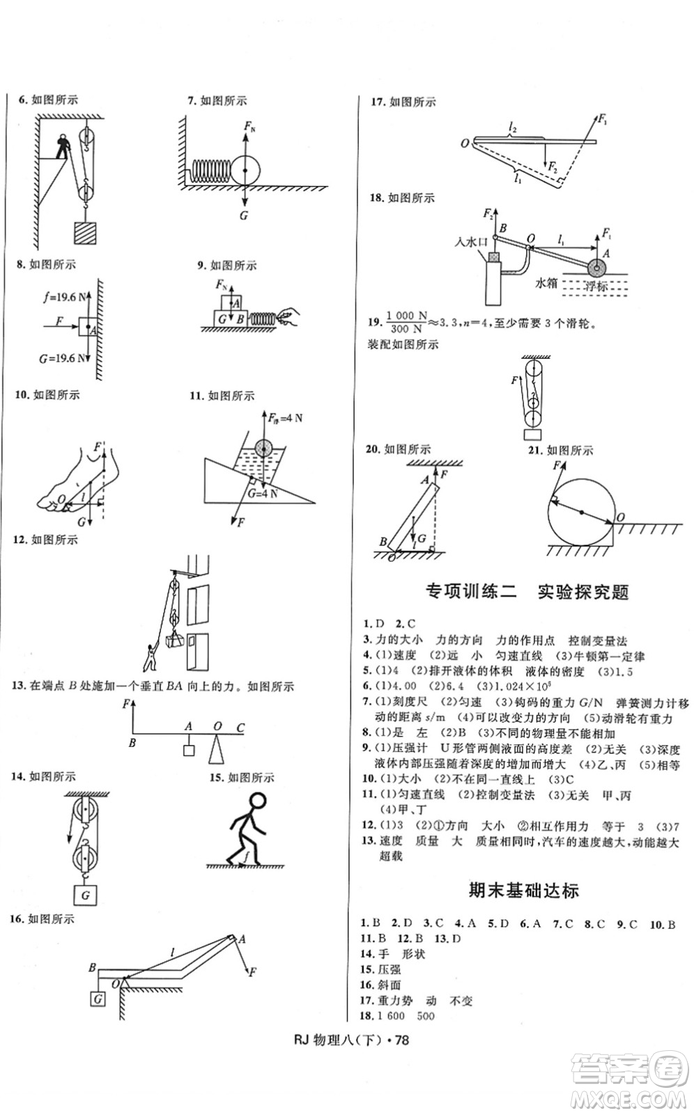 河北少年兒童出版社2022奪冠百分百初中優(yōu)化測(cè)試卷八年級(jí)物理下冊(cè)RJ人教版答案