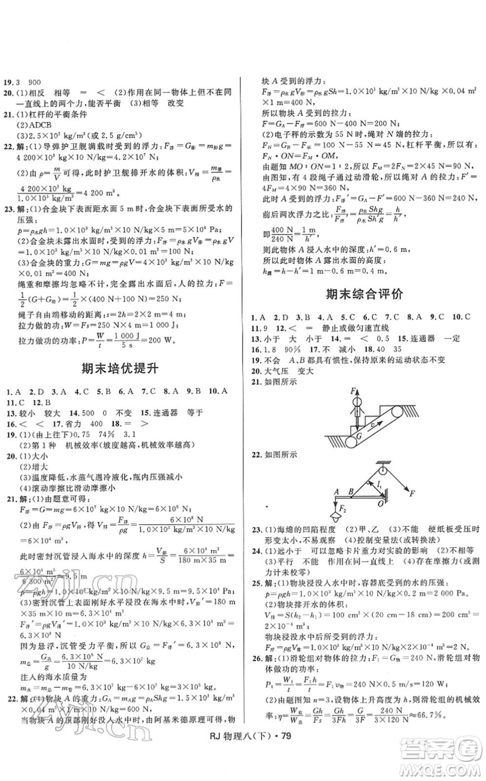 河北少年兒童出版社2022奪冠百分百初中優(yōu)化測(cè)試卷八年級(jí)物理下冊(cè)RJ人教版答案