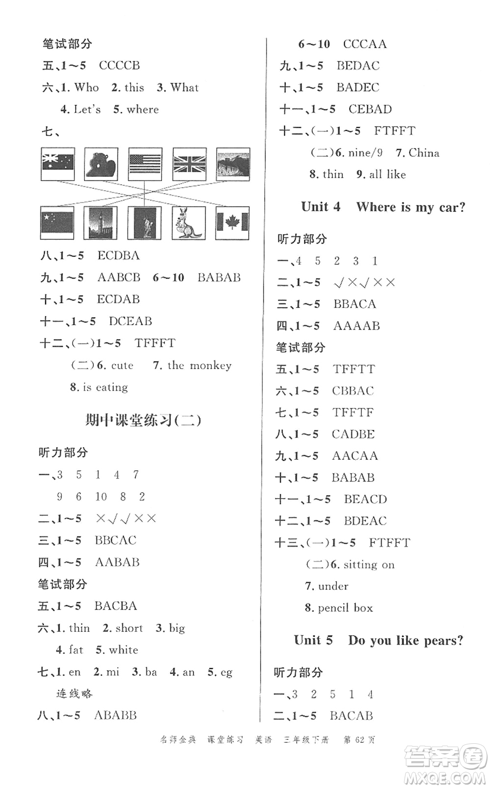 廣東經(jīng)濟(jì)出版社2022名師金典課堂練習(xí)三年級(jí)英語(yǔ)下冊(cè)人教版答案