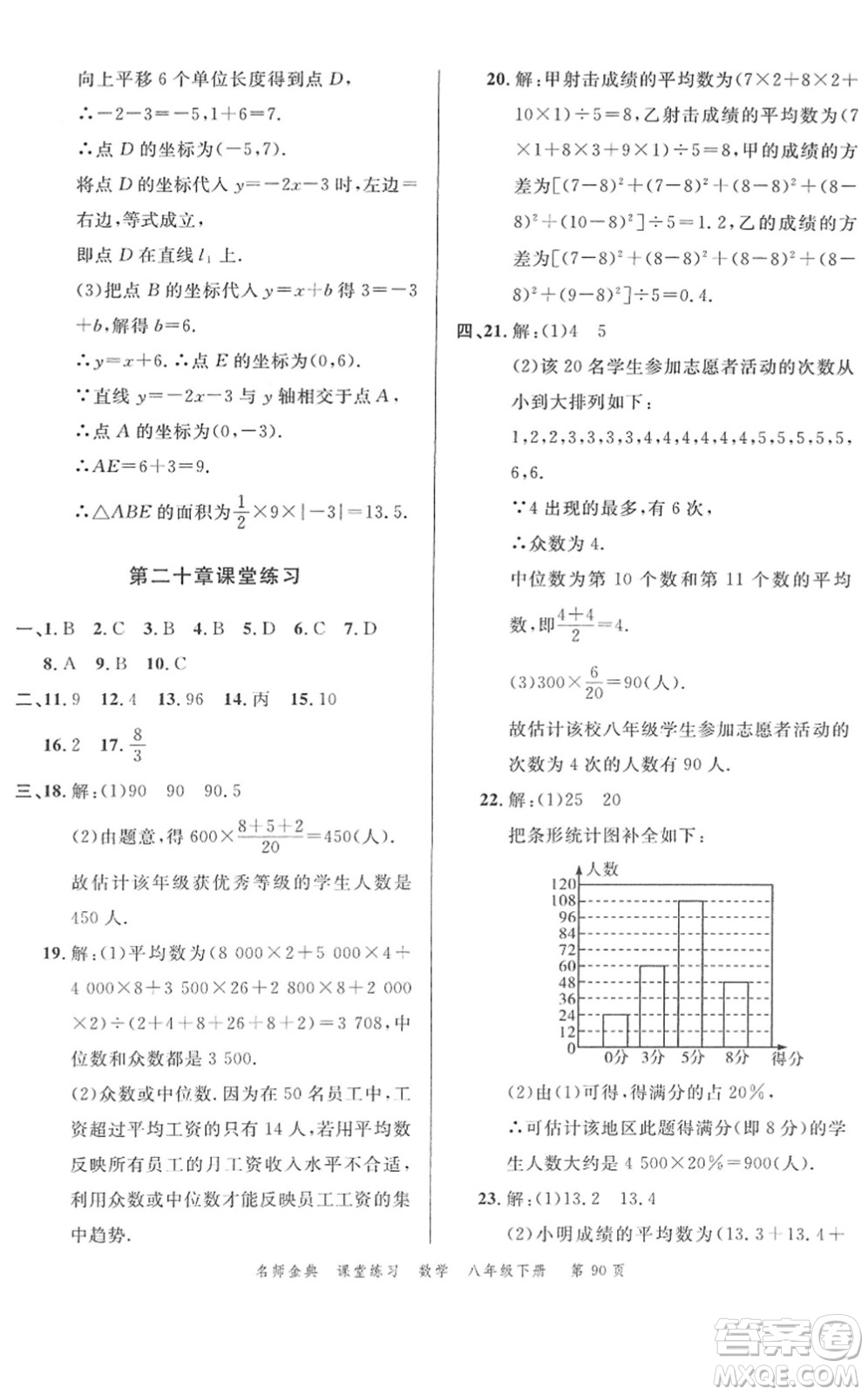 廣東經(jīng)濟出版社2022名師金典課堂練習(xí)八年級數(shù)學(xué)下冊R人教版答案