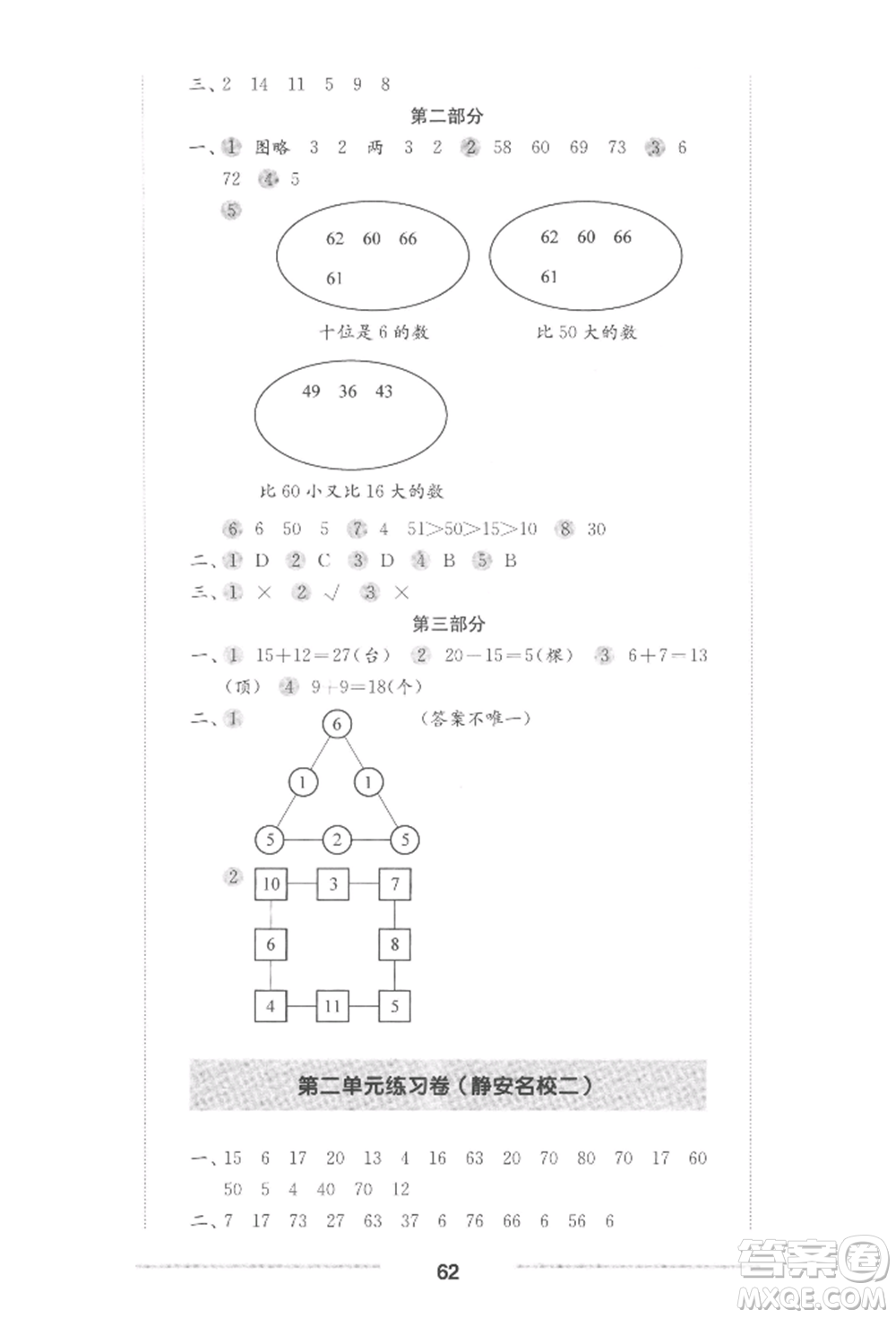 華東師范大學出版社2022上海名校名卷一年級下冊數(shù)學滬教版參考答案