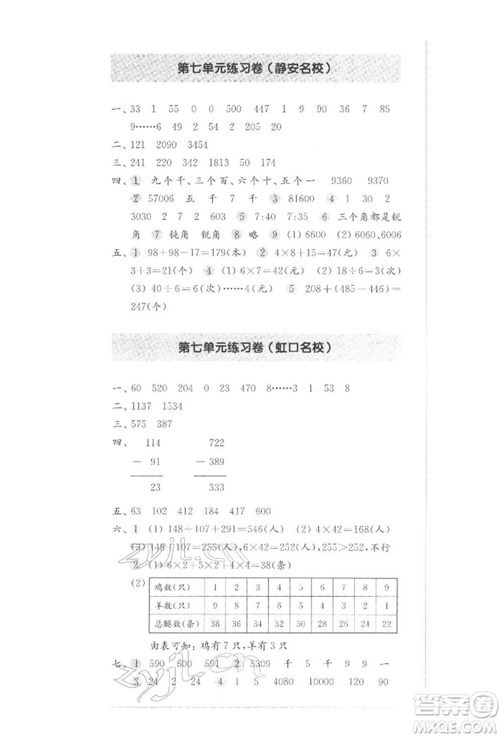 華東師范大學出版社2022上海名校名卷二年級下冊數學滬教版參考答案
