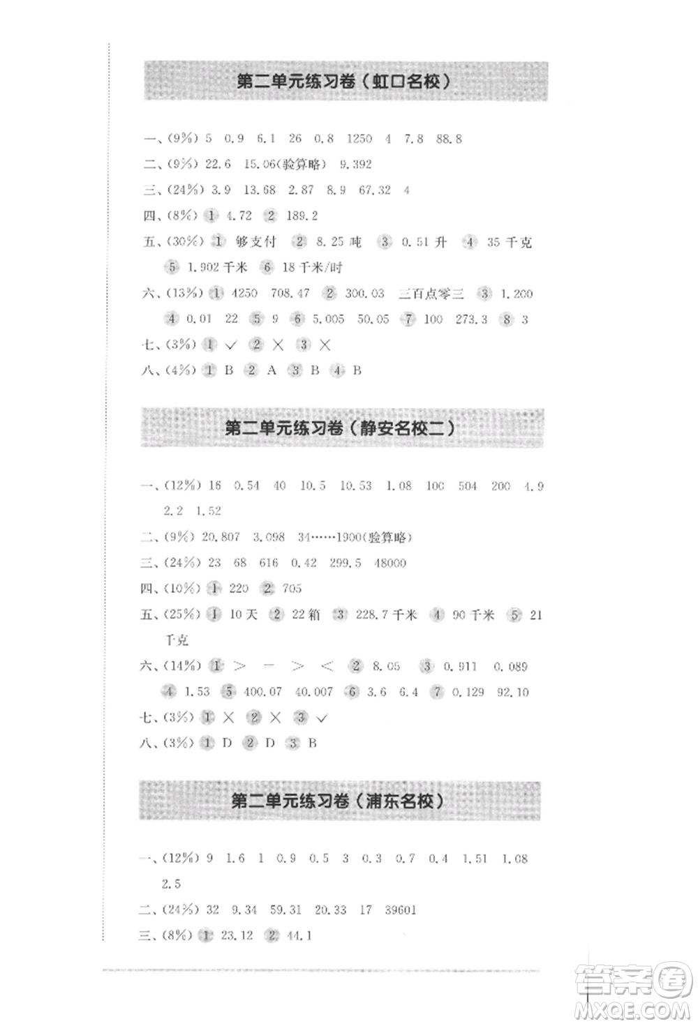 華東師范大學出版社2022上海名校名卷四年級下冊數(shù)學滬教版參考答案