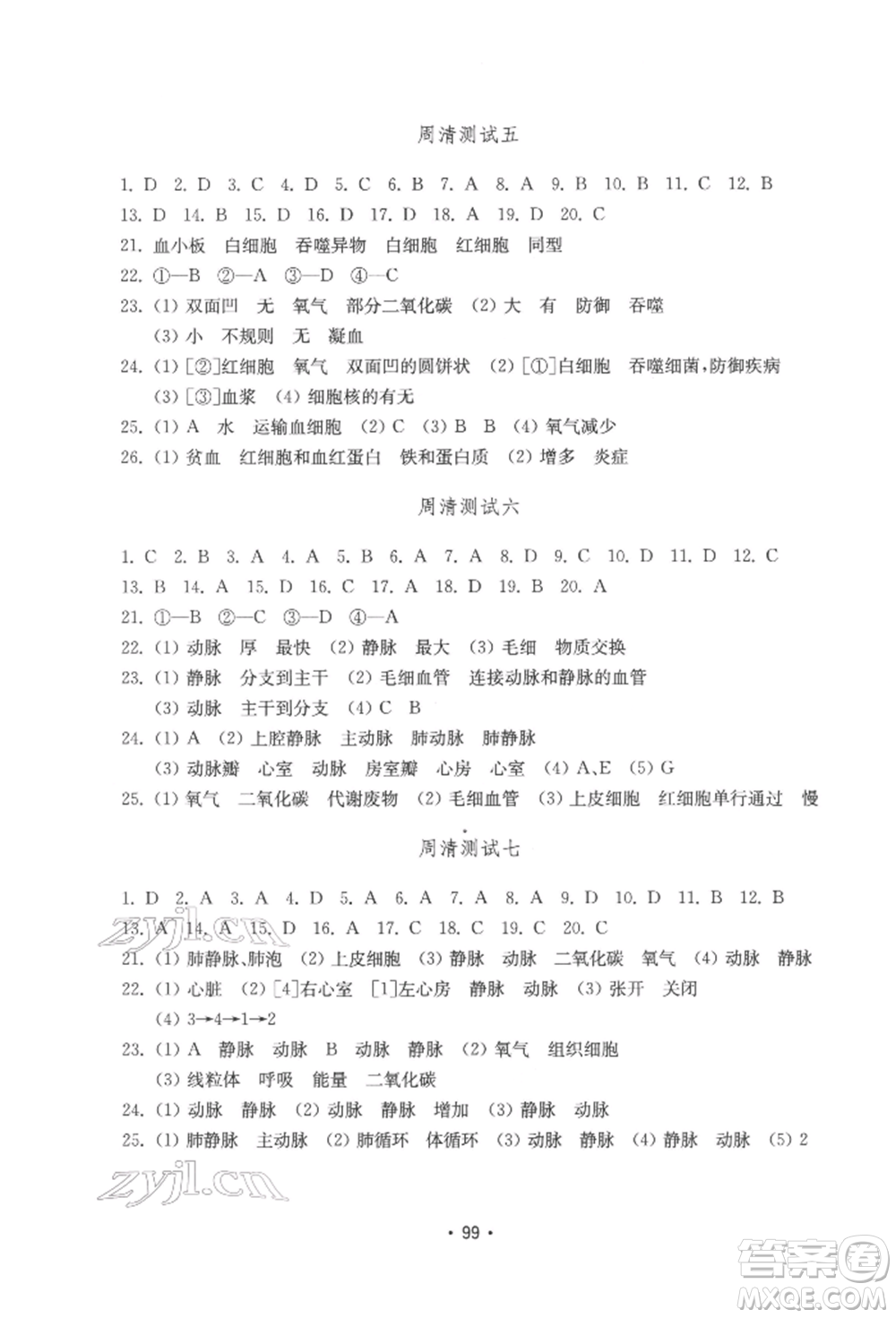 山東教育出版社2022初中基礎(chǔ)訓(xùn)練七年級下冊生物濟南版參考答案
