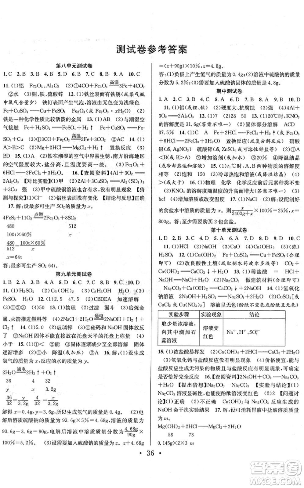 合肥工業(yè)大學(xué)出版社2022七天學(xué)案學(xué)練考九年級(jí)化學(xué)下冊(cè)RJ人教版答案