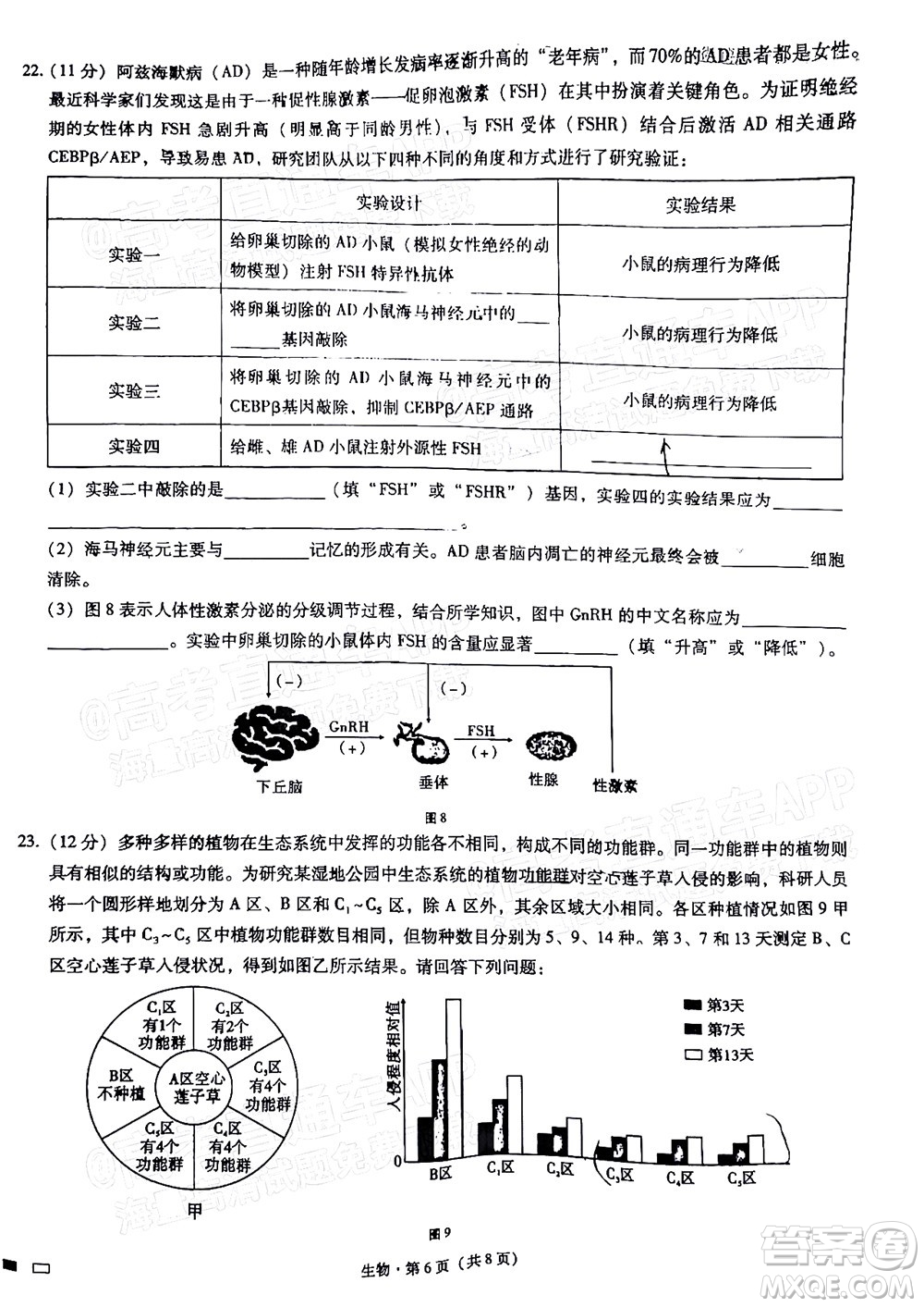巴蜀中學2022屆高考適應(yīng)性月考卷九生物試題及答案
