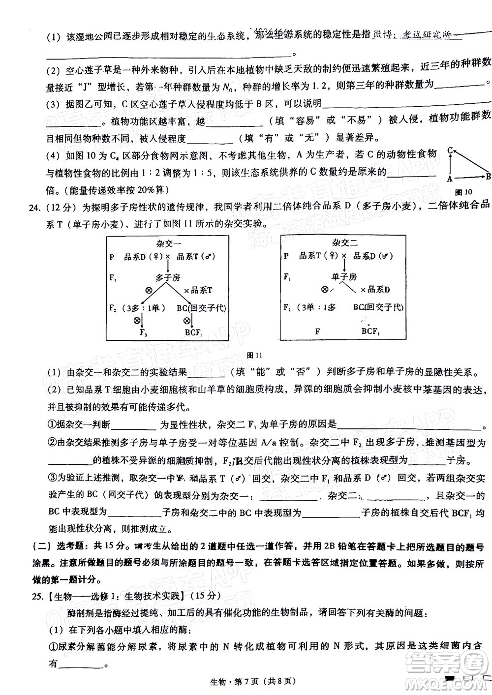 巴蜀中學2022屆高考適應(yīng)性月考卷九生物試題及答案