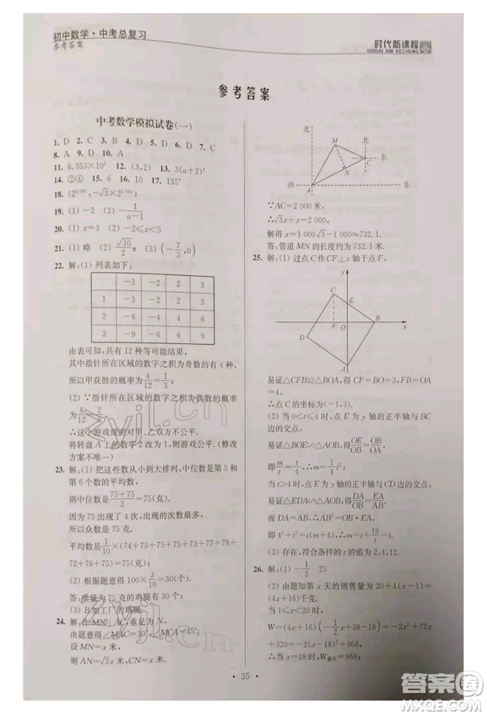 河海大學(xué)出版社2022時代新課程中考總復(fù)習(xí)數(shù)學(xué)通用版參考答案