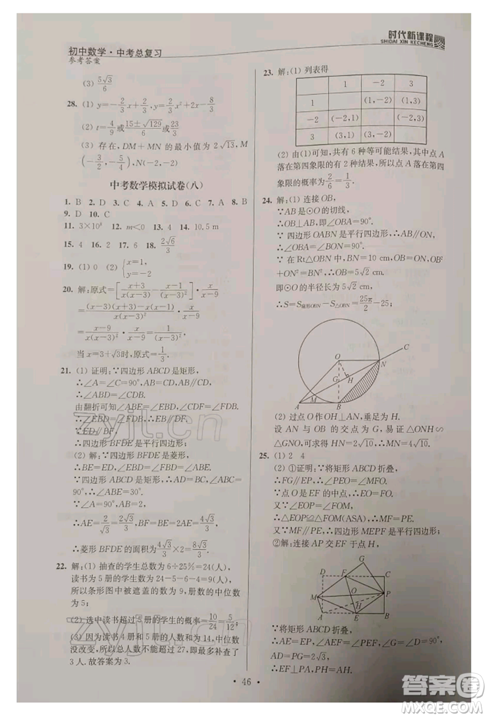 河海大學(xué)出版社2022時代新課程中考總復(fù)習(xí)數(shù)學(xué)通用版參考答案