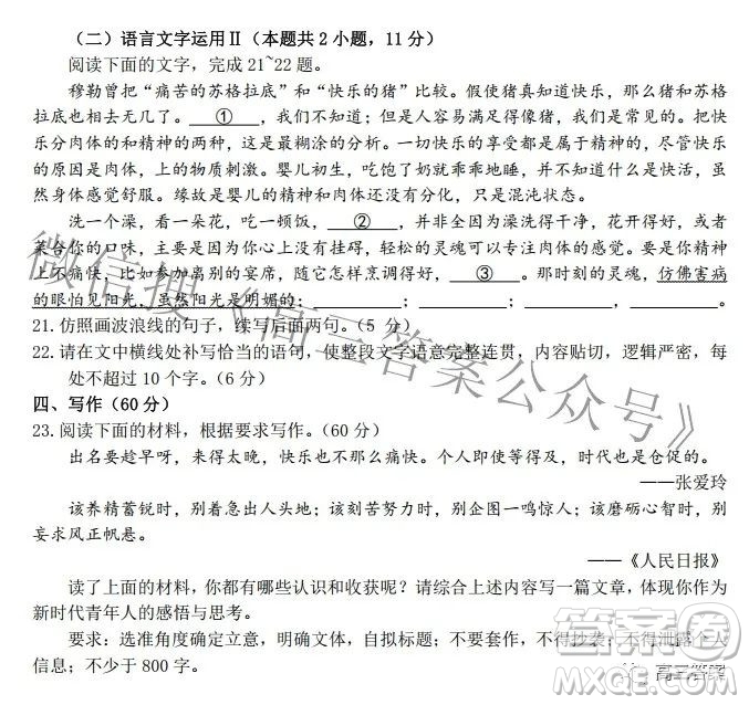 石家莊市2022年高中畢業(yè)年級(jí)教學(xué)質(zhì)量檢測(cè)三語(yǔ)文試題及答案