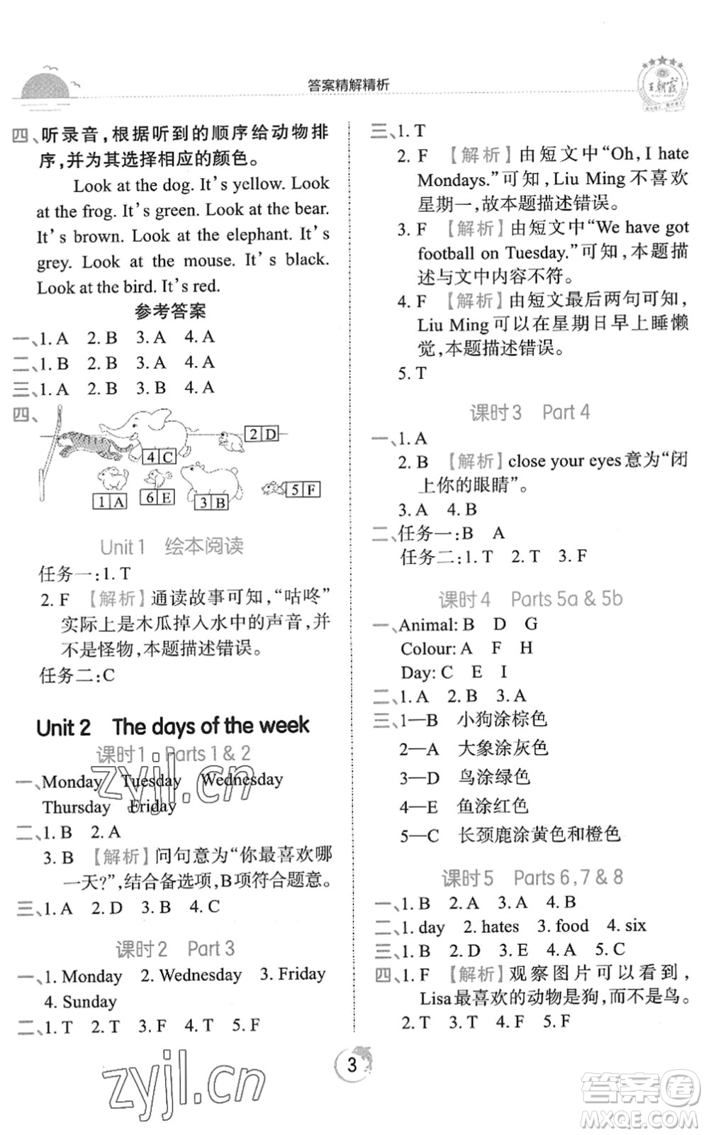 江西人民出版社2022王朝霞德才兼?zhèn)渥鳂I(yè)創(chuàng)新設(shè)計(jì)三年級(jí)英語(yǔ)下冊(cè)劍橋版答案