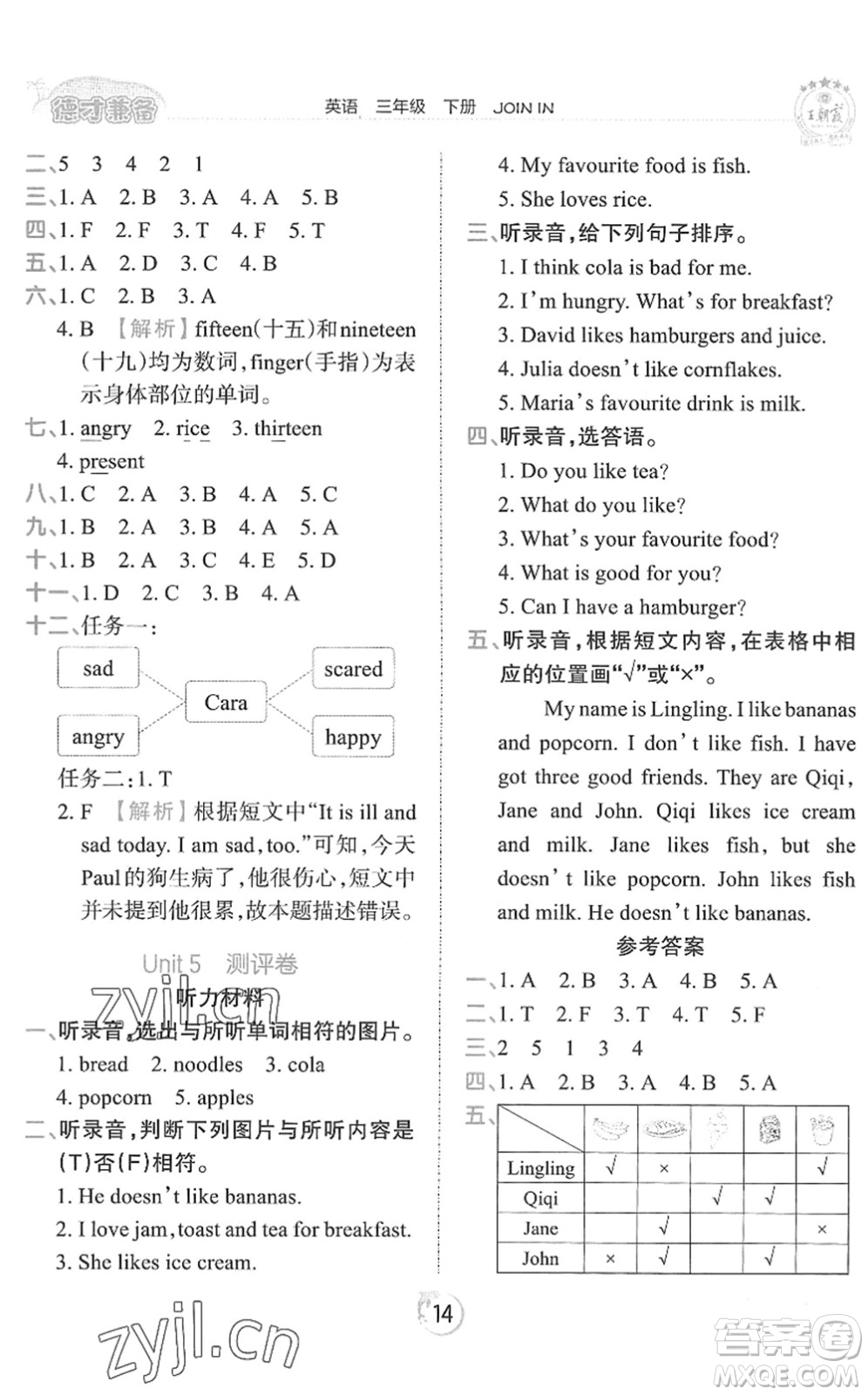 江西人民出版社2022王朝霞德才兼?zhèn)渥鳂I(yè)創(chuàng)新設(shè)計(jì)三年級(jí)英語(yǔ)下冊(cè)劍橋版答案