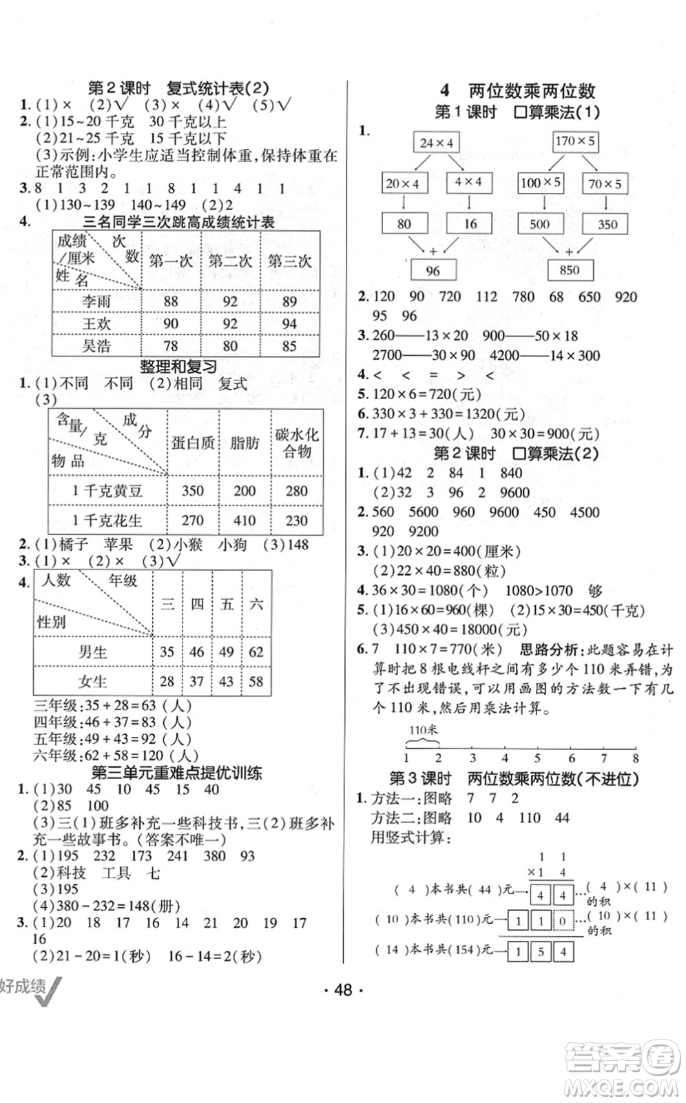 新疆青少年出版社2022同行課課100分過關作業(yè)三年級數(shù)學下冊RJ人教版答案