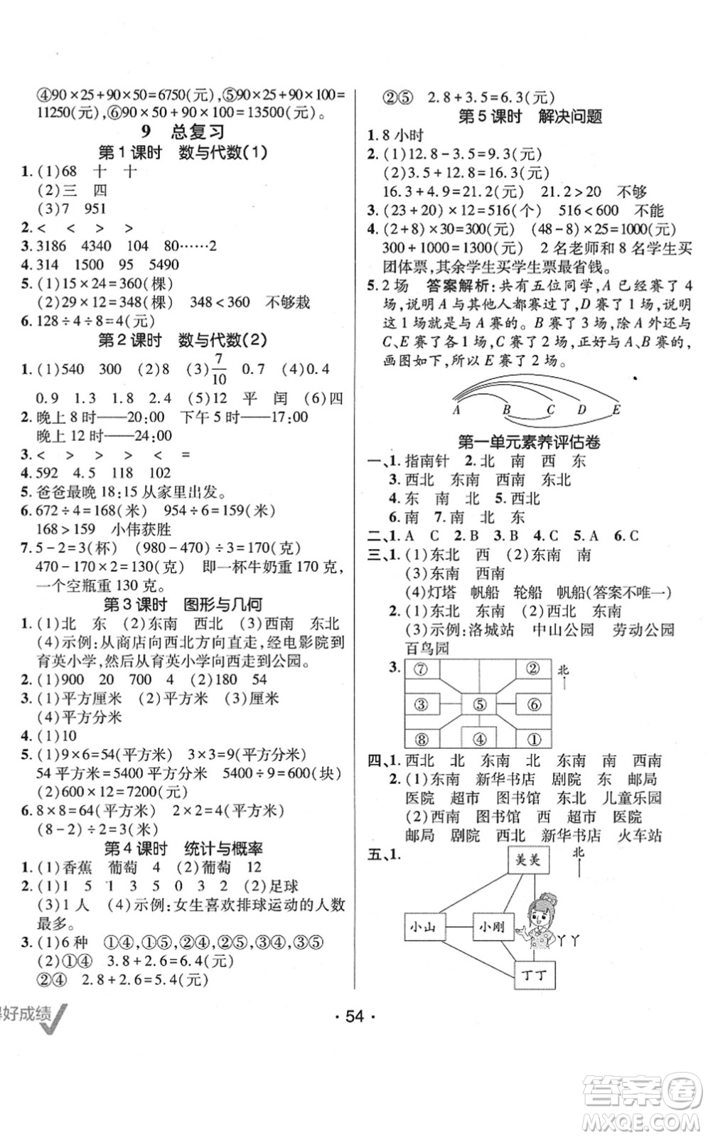 新疆青少年出版社2022同行課課100分過關作業(yè)三年級數(shù)學下冊RJ人教版答案