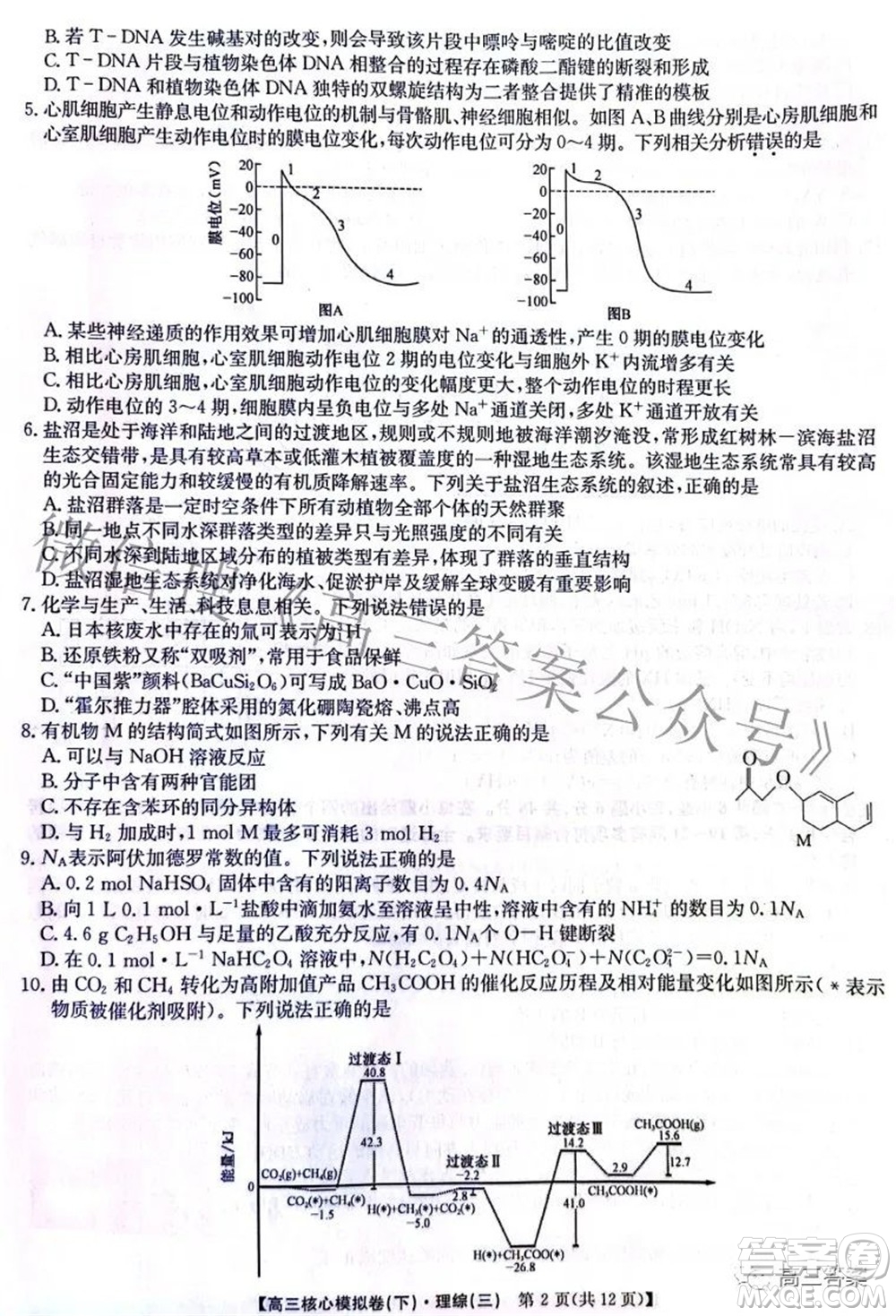 九師聯(lián)盟2021-2022學(xué)年高三核心模擬卷下三理科綜合試題及答案