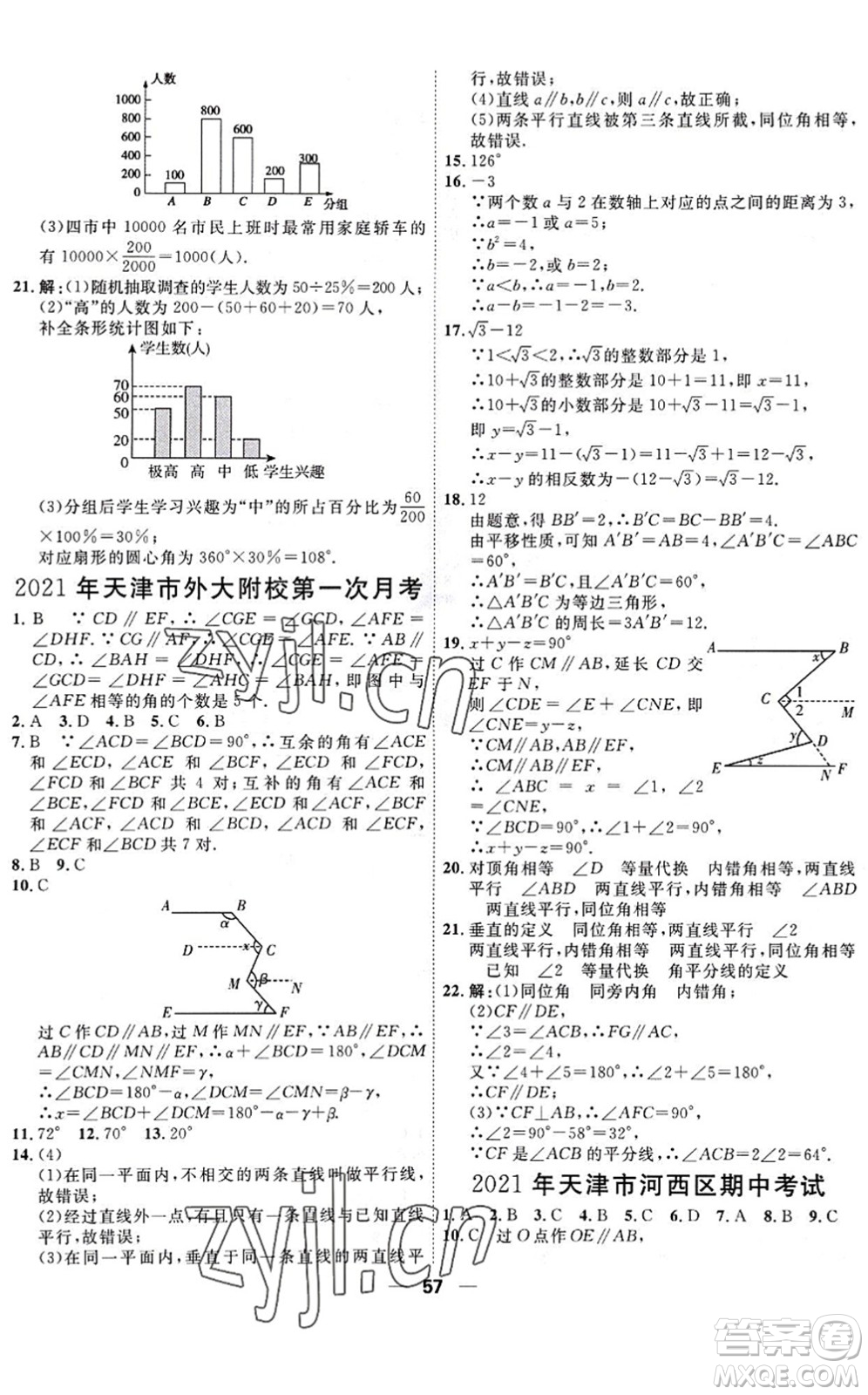 天津人民出版社2022一飛沖天小復(fù)習(xí)七年級(jí)數(shù)學(xué)下冊(cè)人教版答案