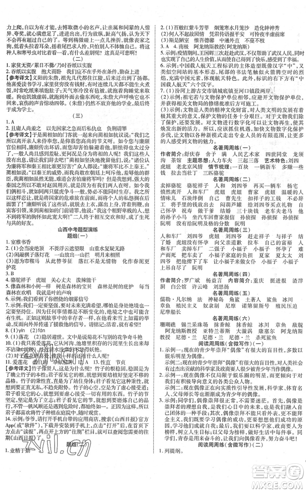 延邊教育出版社2022暢行課堂七年級(jí)語(yǔ)文下冊(cè)RJB人教版山西專(zhuān)版答案