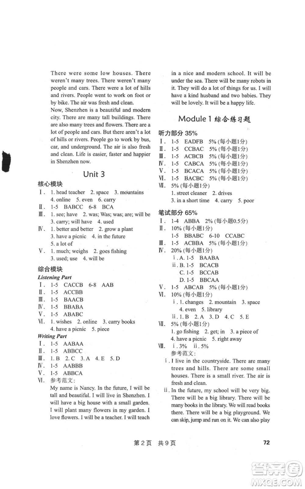 華中科技大學(xué)出版社2022課堂在線六年級(jí)下冊(cè)英語(yǔ)滬教版參考答案