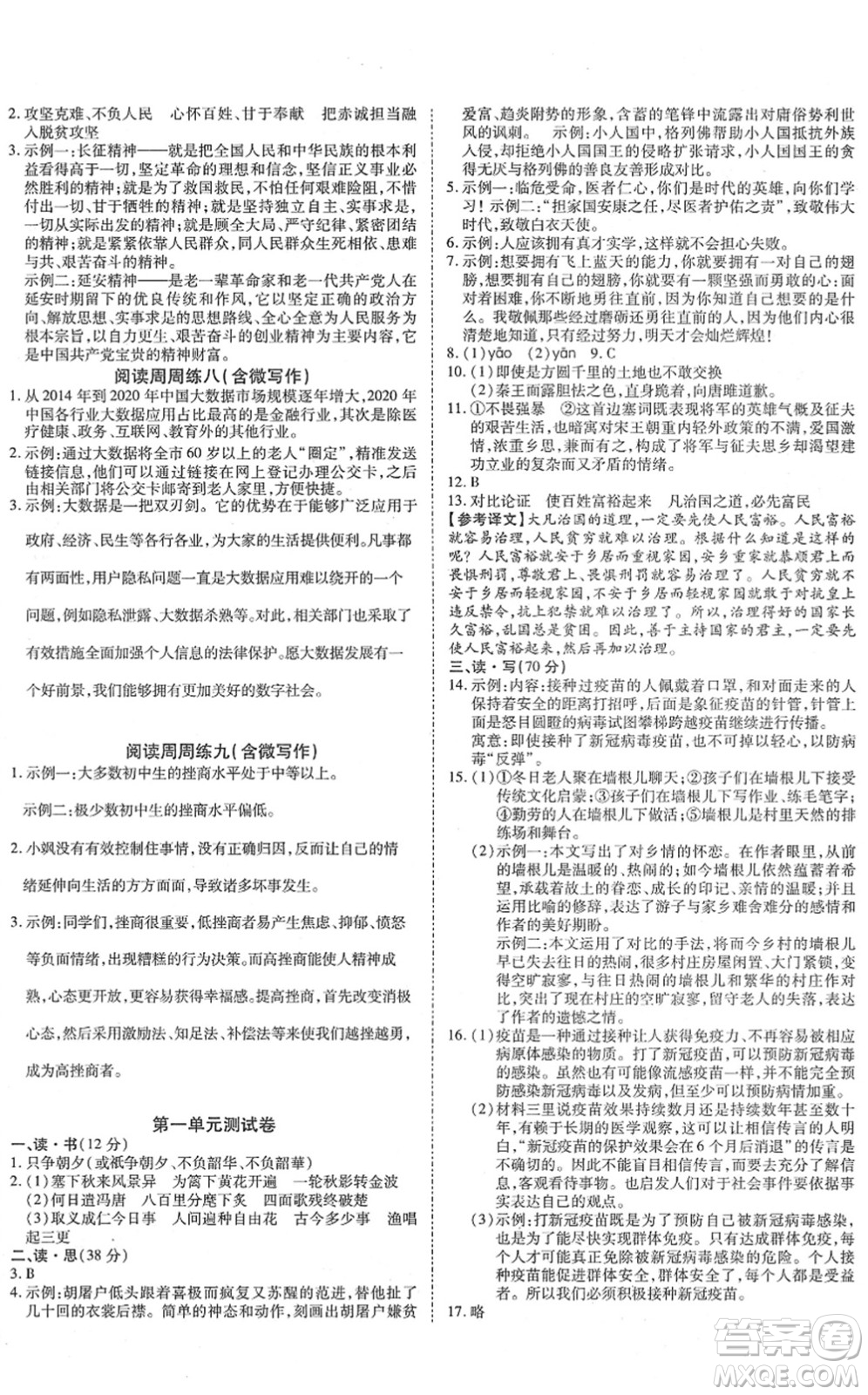 延邊教育出版社2022暢行課堂九年級語文下冊RJB人教版山西專版答案