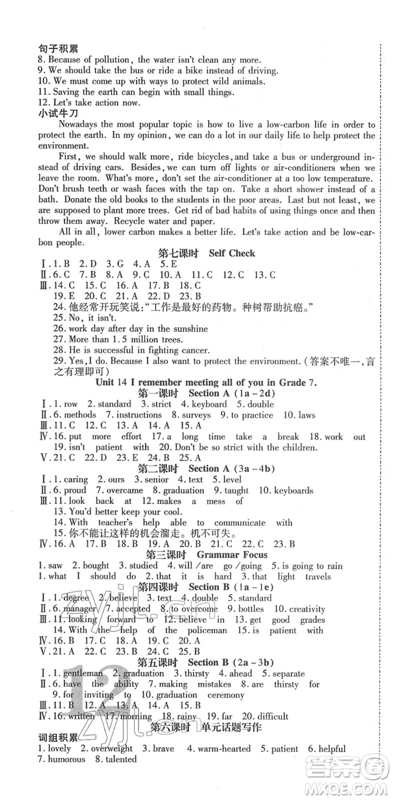 延邊教育出版社2022暢行課堂九年級英語下冊RJB人教版山西專版答案