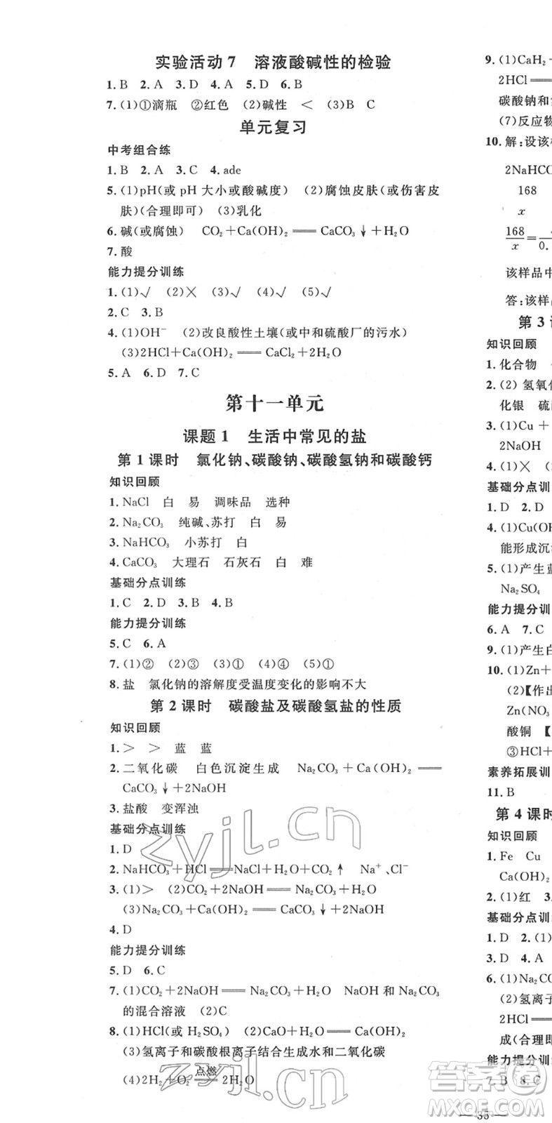 延邊教育出版社2022暢行課堂九年級(jí)化學(xué)下冊(cè)RJB人教版山西專版答案