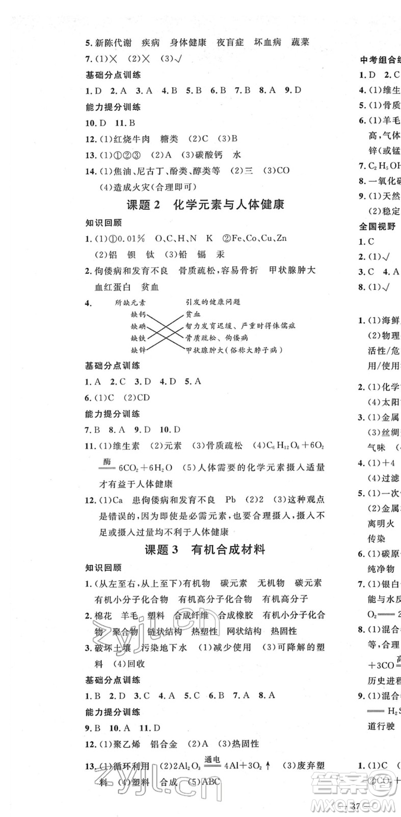 延邊教育出版社2022暢行課堂九年級(jí)化學(xué)下冊(cè)RJB人教版山西專版答案