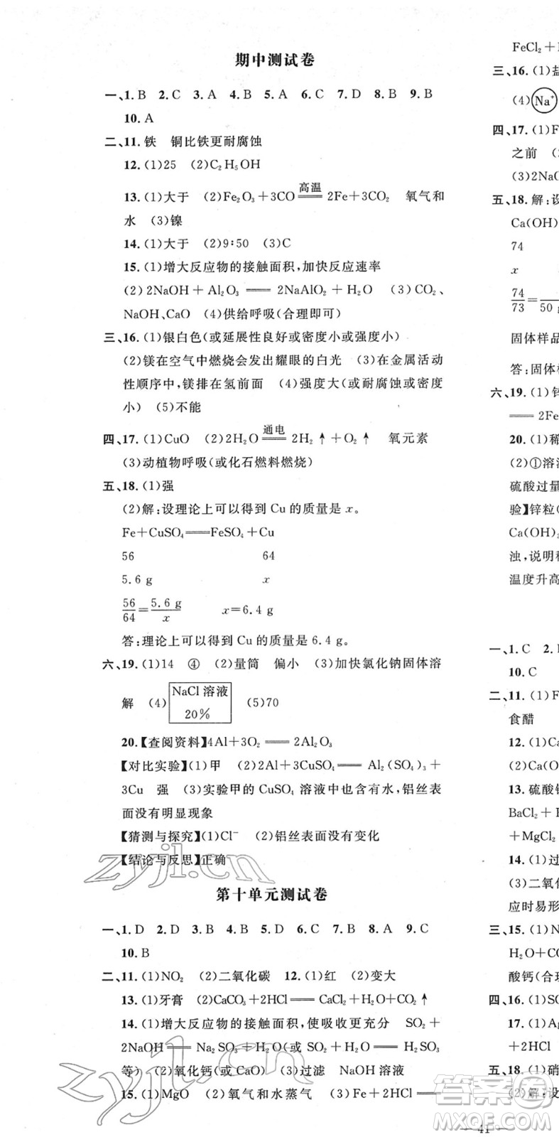 延邊教育出版社2022暢行課堂九年級(jí)化學(xué)下冊(cè)RJB人教版山西專版答案