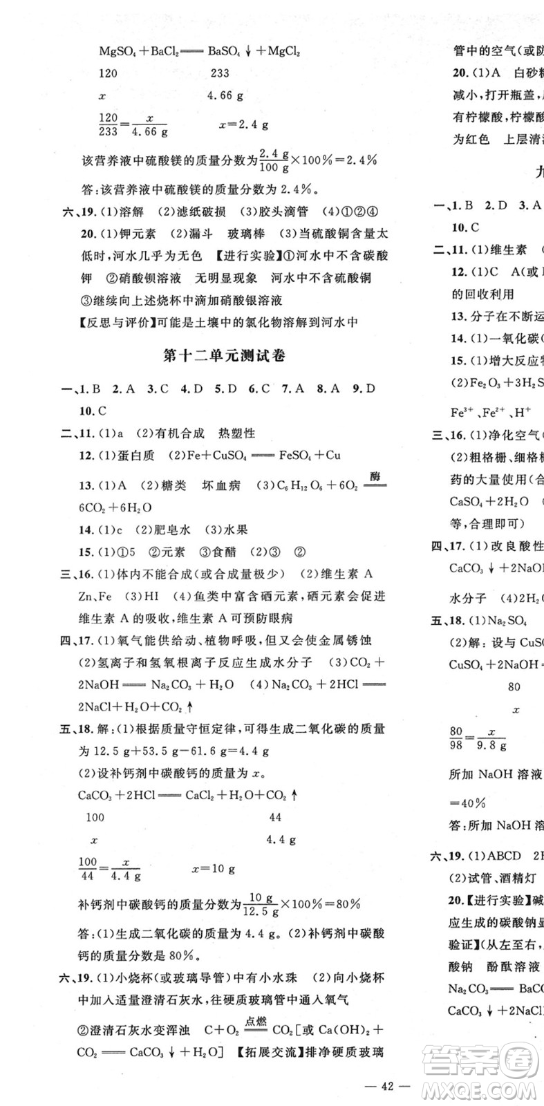 延邊教育出版社2022暢行課堂九年級(jí)化學(xué)下冊(cè)RJB人教版山西專版答案