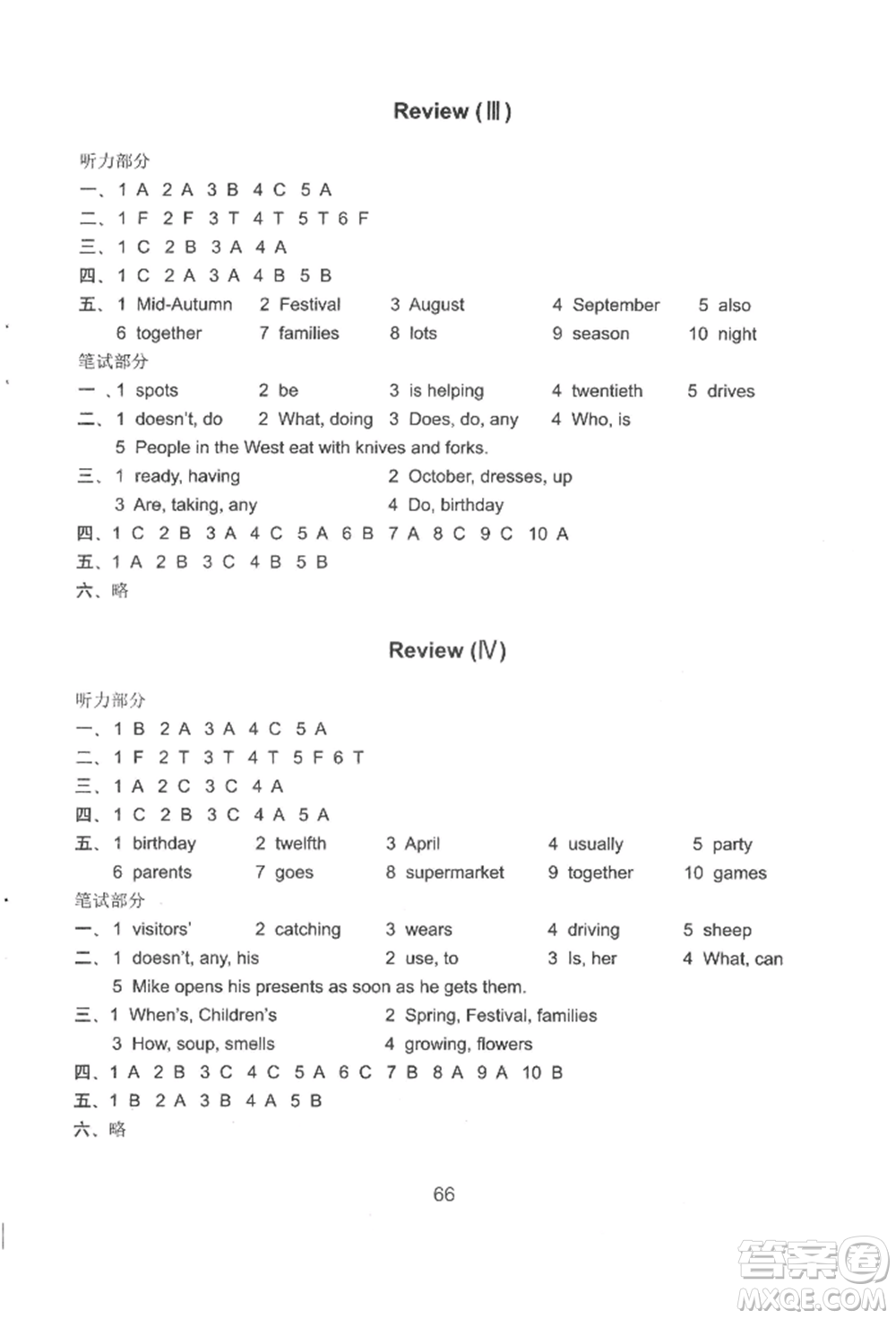 譯林出版社2022課課練小學(xué)英語(yǔ)活頁(yè)卷六年級(jí)下冊(cè)通用版參考答案