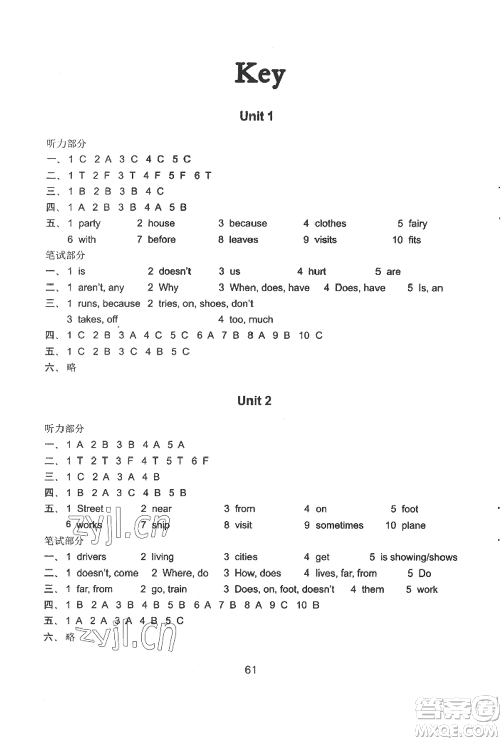 譯林出版社2022課課練小學(xué)英語(yǔ)活頁(yè)卷六年級(jí)下冊(cè)通用版參考答案