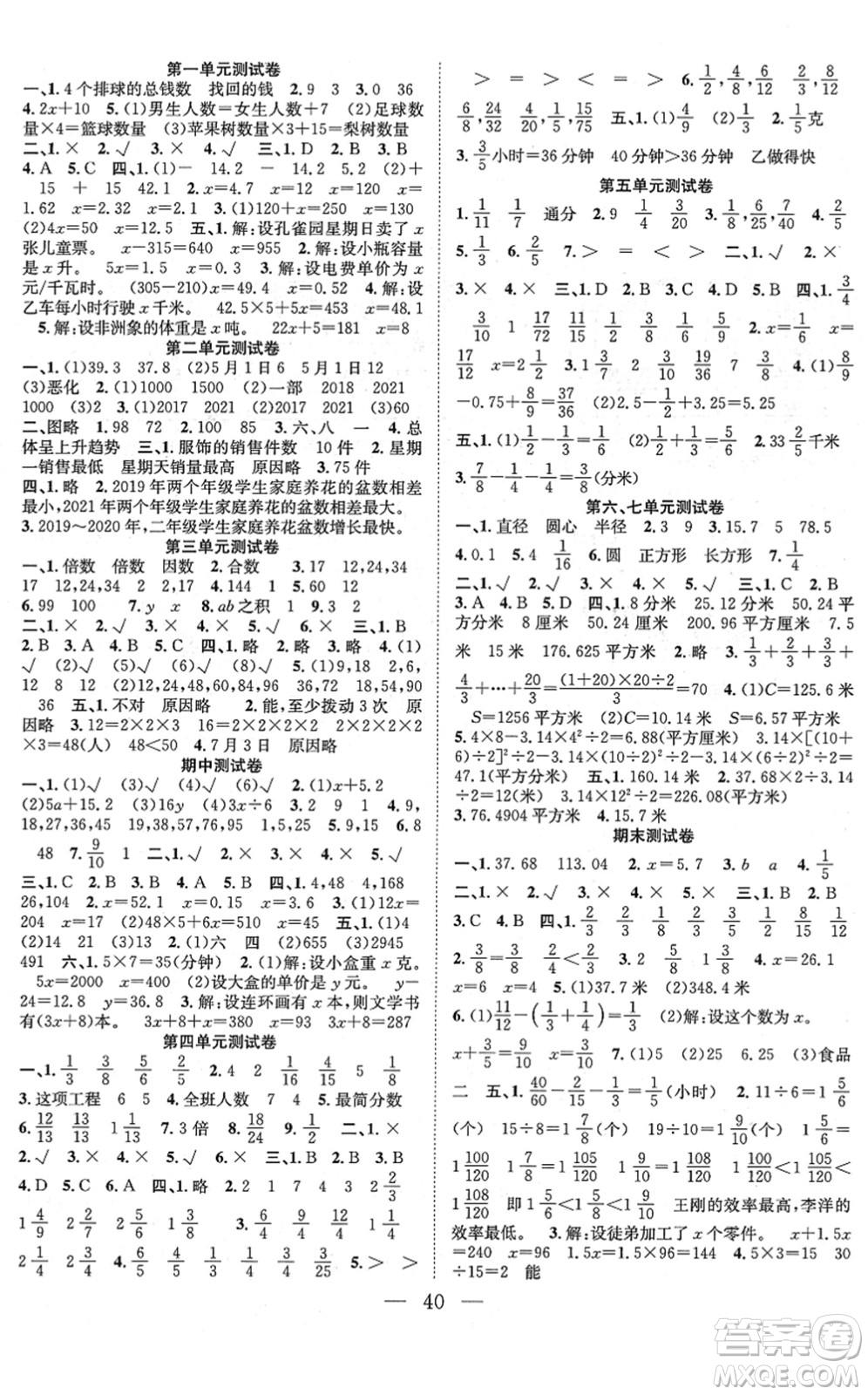 合肥工業(yè)大學(xué)出版社2022全頻道課時作業(yè)五年級數(shù)學(xué)下冊SJ蘇教版答案