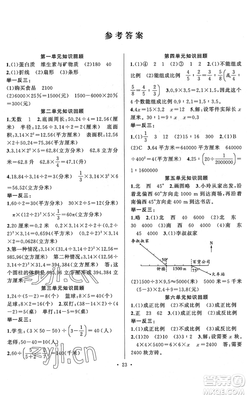 合肥工業(yè)大學(xué)出版社2022全頻道課時(shí)作業(yè)六年級(jí)數(shù)學(xué)下冊(cè)SJ蘇教版答案