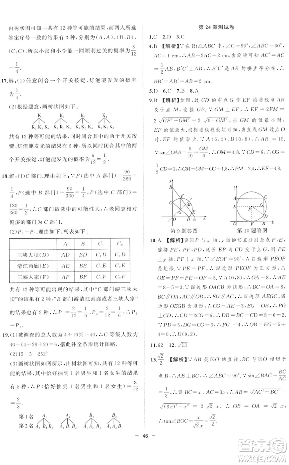 合肥工業(yè)大學(xué)出版社2022全頻道課時(shí)作業(yè)九年級(jí)數(shù)學(xué)下冊(cè)HK滬科版答案