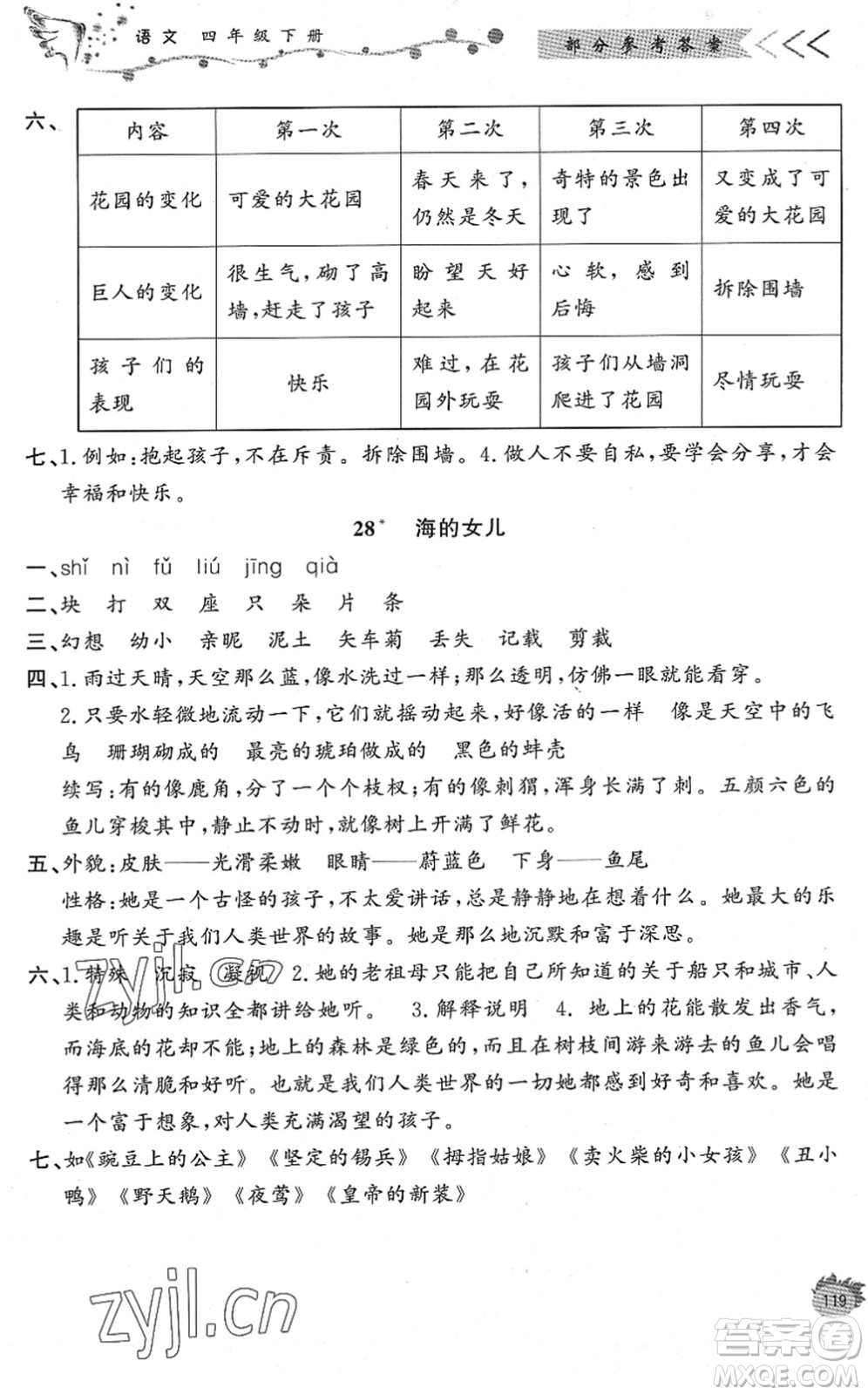 濟(jì)南出版社2022小學(xué)課外作業(yè)四年級語文下冊人教版DY東營專版答案
