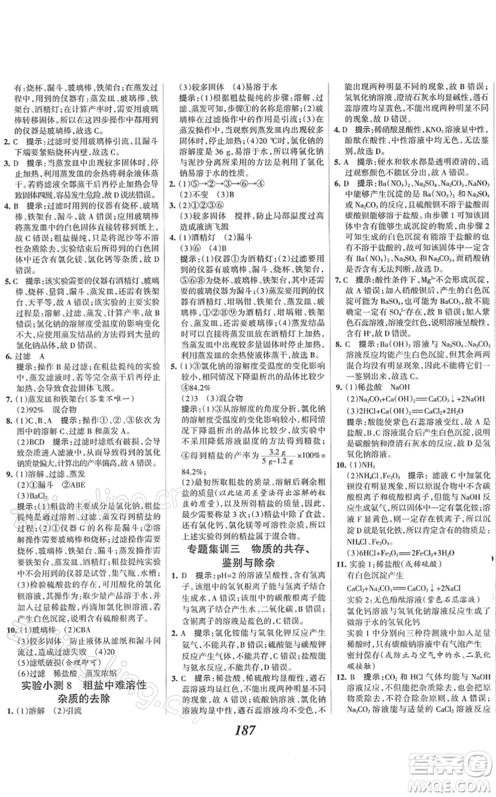 河北美術(shù)出版社2022全優(yōu)課堂考點集訓(xùn)與滿分備考九年級化學(xué)下冊人教版答案