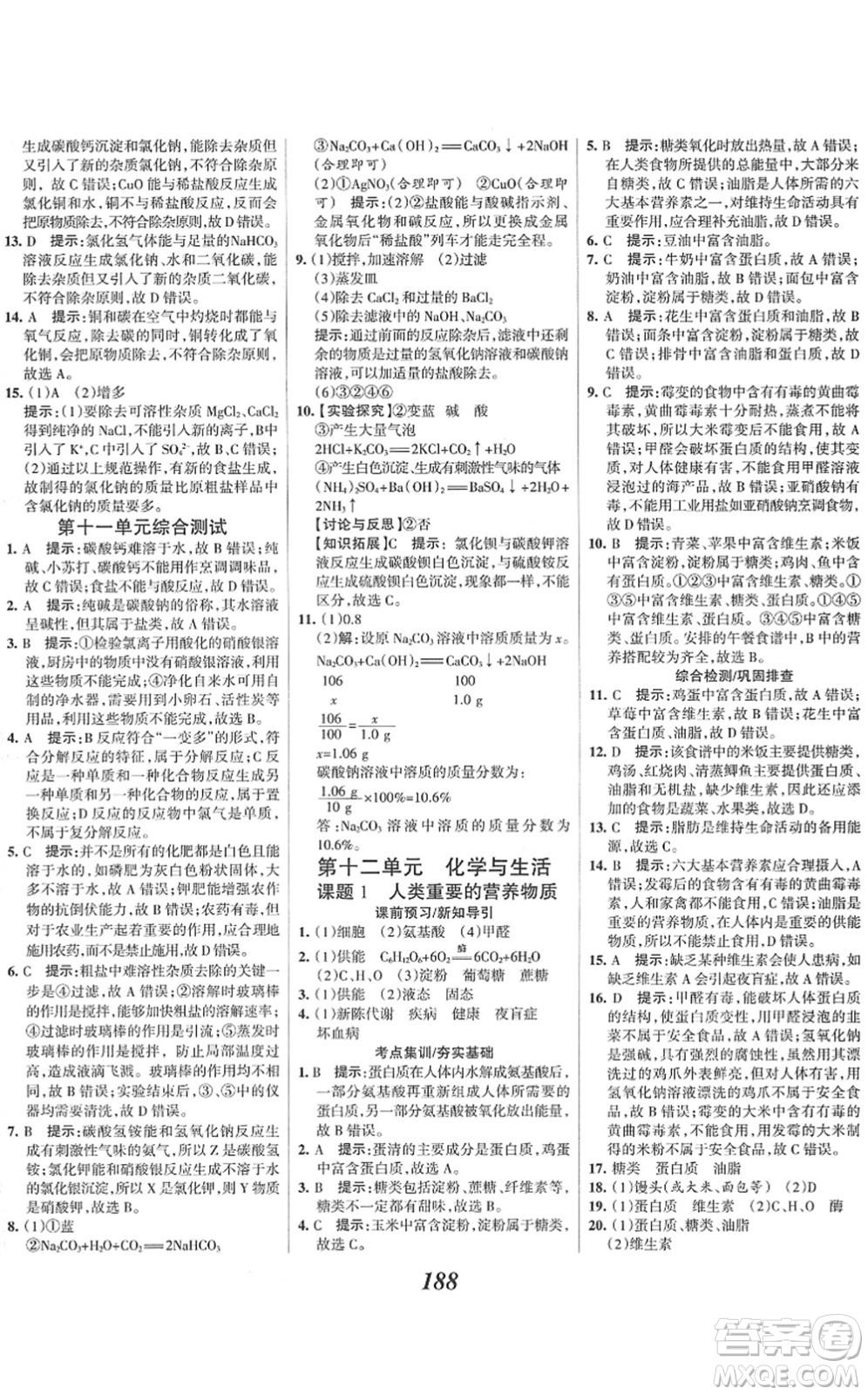 河北美術(shù)出版社2022全優(yōu)課堂考點集訓(xùn)與滿分備考九年級化學(xué)下冊人教版答案