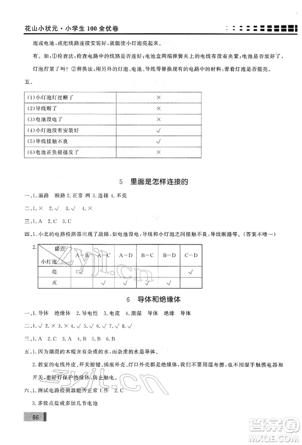 花山文藝出版社2022學(xué)習(xí)力提升達標(biāo)四年級下冊科學(xué)教科版參考答案