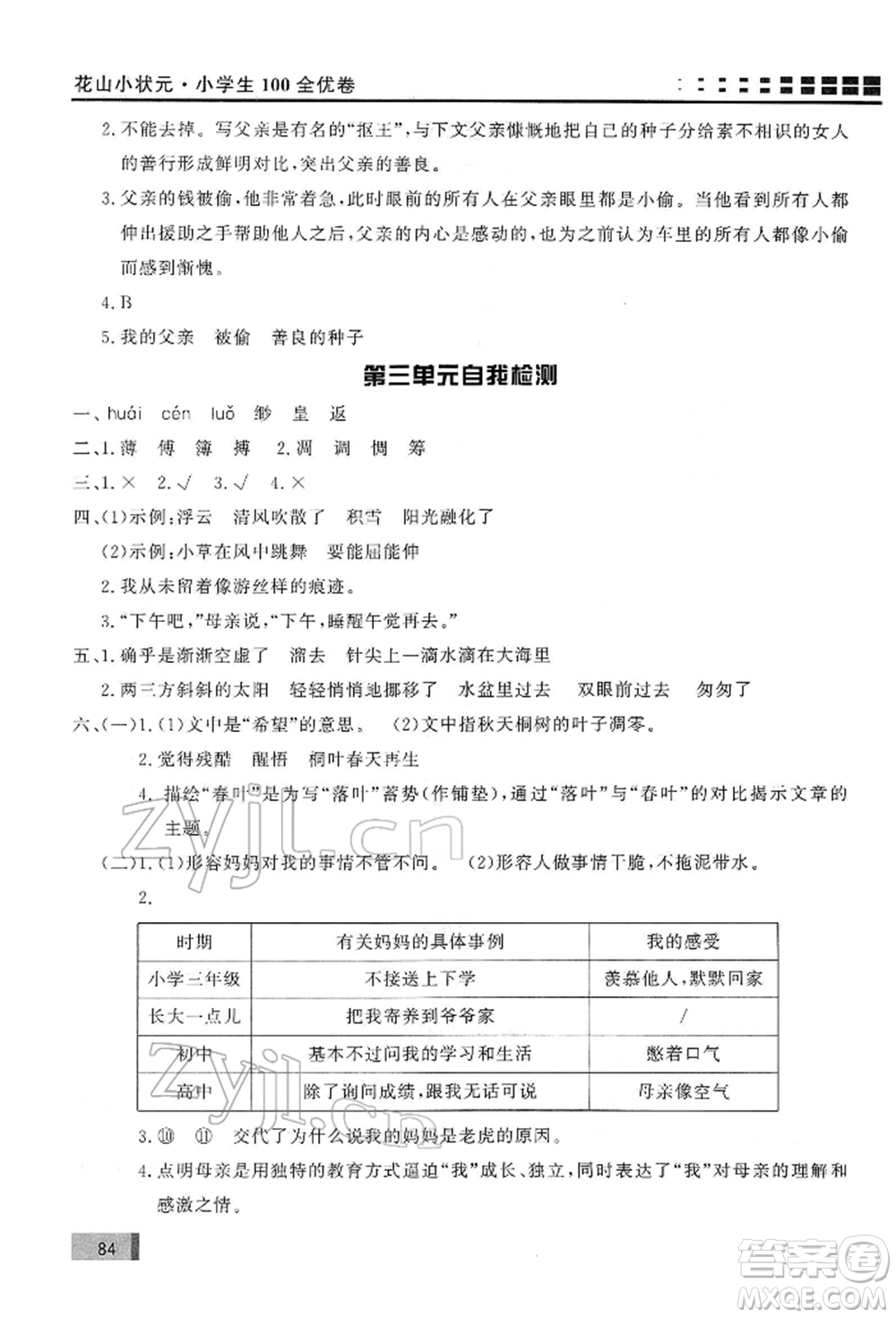 花山文藝出版社2022學(xué)習(xí)力提升達(dá)標(biāo)六年級(jí)下冊(cè)語(yǔ)文人教版參考答案