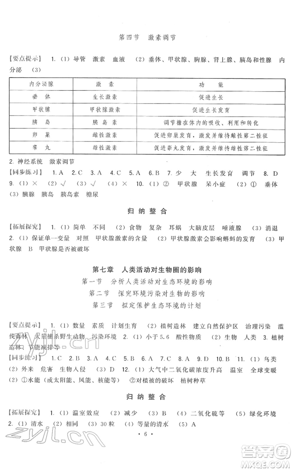 福建人民出版社2022頂尖課課練七年級(jí)生物下冊人教版答案