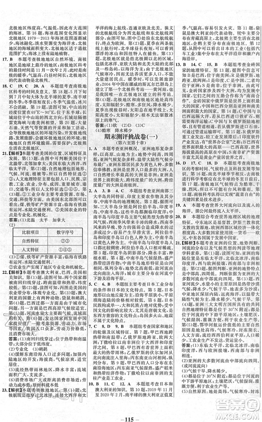 延邊大學(xué)出版社2022世紀(jì)金榜百練百勝七年級(jí)地理下冊RJ人教版答案