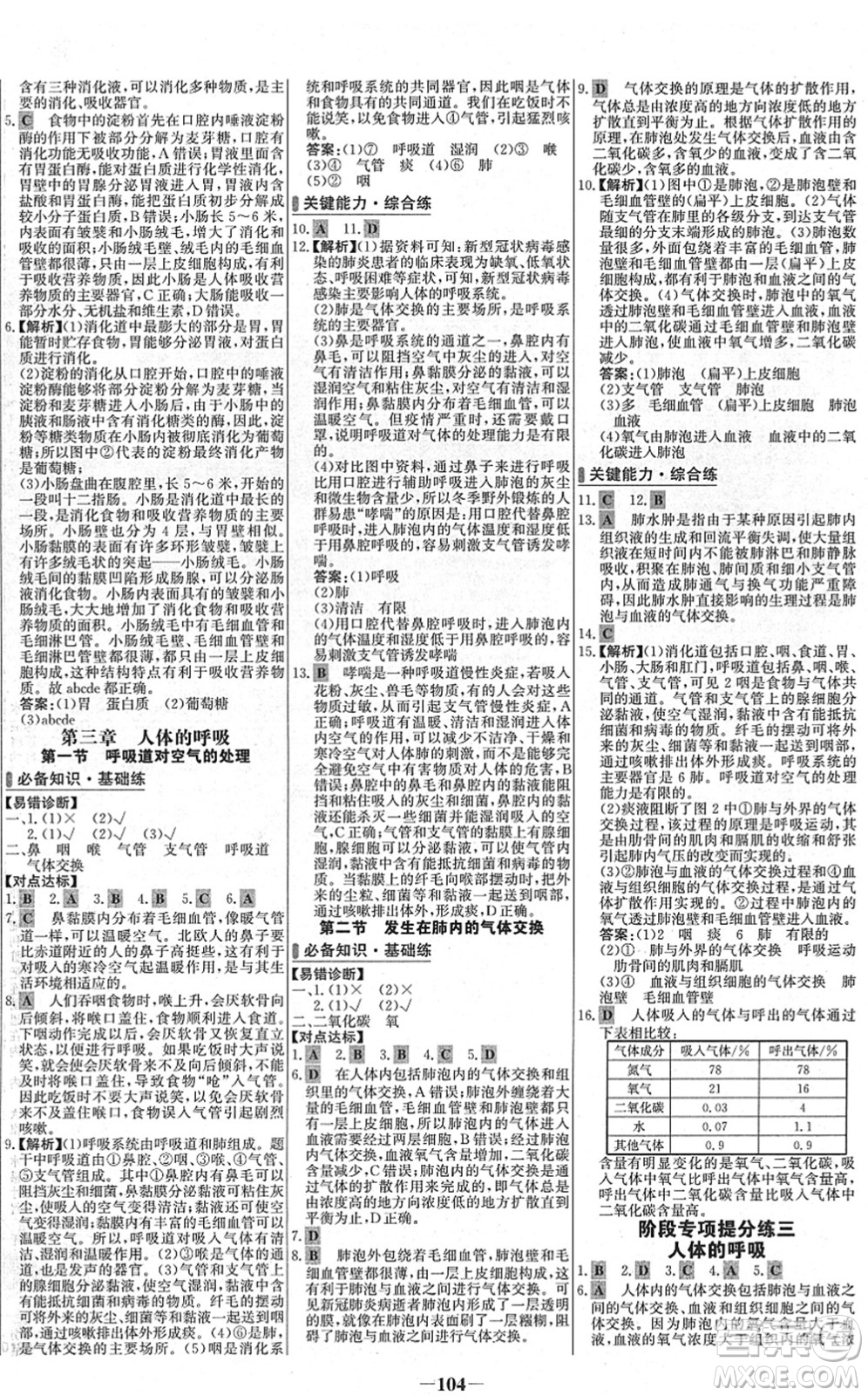 延邊大學(xué)出版社2022世紀金榜百練百勝七年級生物下冊RJ人教版答案