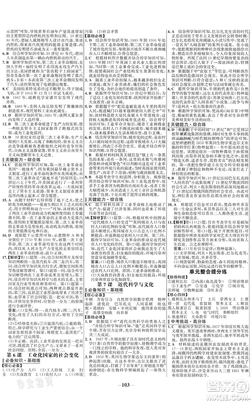 延邊大學(xué)出版社2022世紀(jì)金榜百練百勝九年級歷史下冊部編版答案