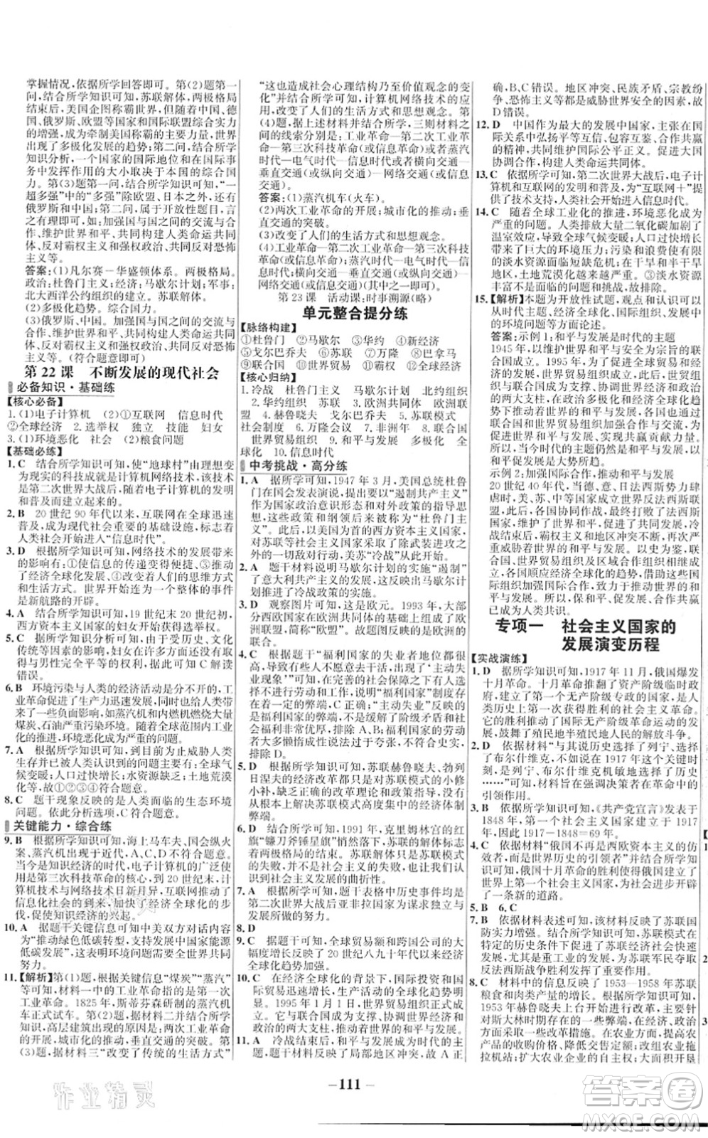 延邊大學(xué)出版社2022世紀(jì)金榜百練百勝九年級歷史下冊部編版答案