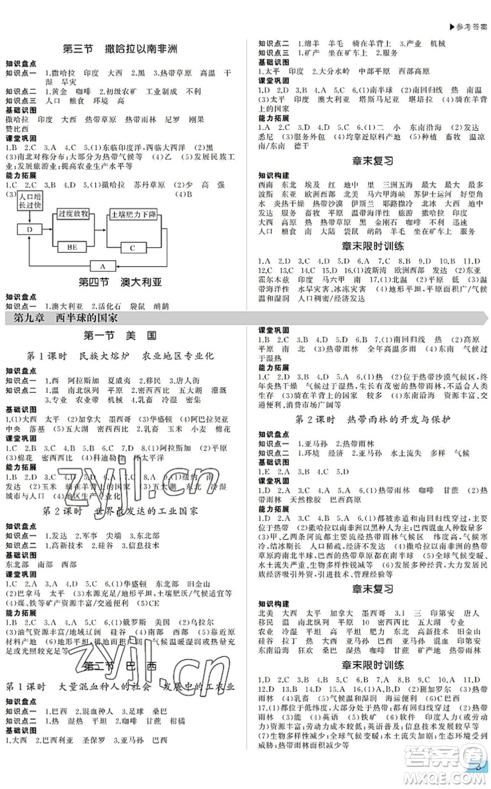 內蒙古大學出版社2022超越訓練七年級地理下冊R人教版答案
