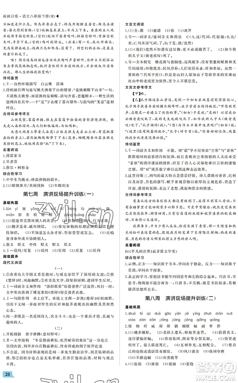 內(nèi)蒙古大學(xué)出版社2022超越訓(xùn)練八年級語文下冊R人教版答案