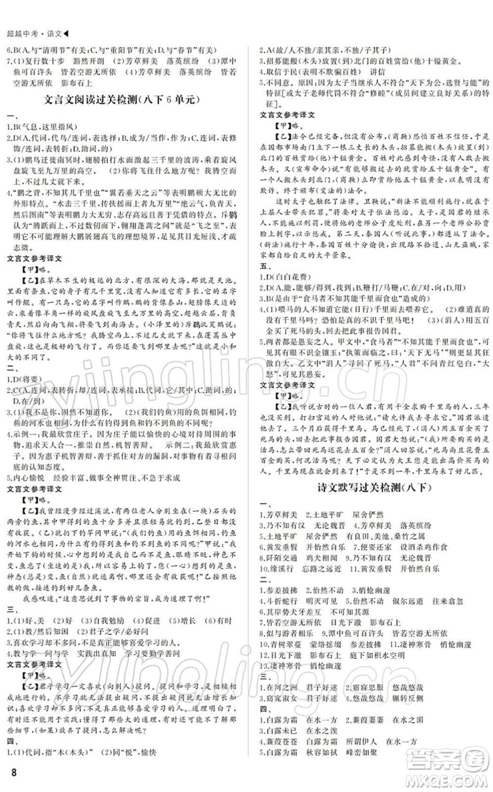 內(nèi)蒙古大學(xué)出版社2022超越中考九年級(jí)語(yǔ)文下冊(cè)人教版答案