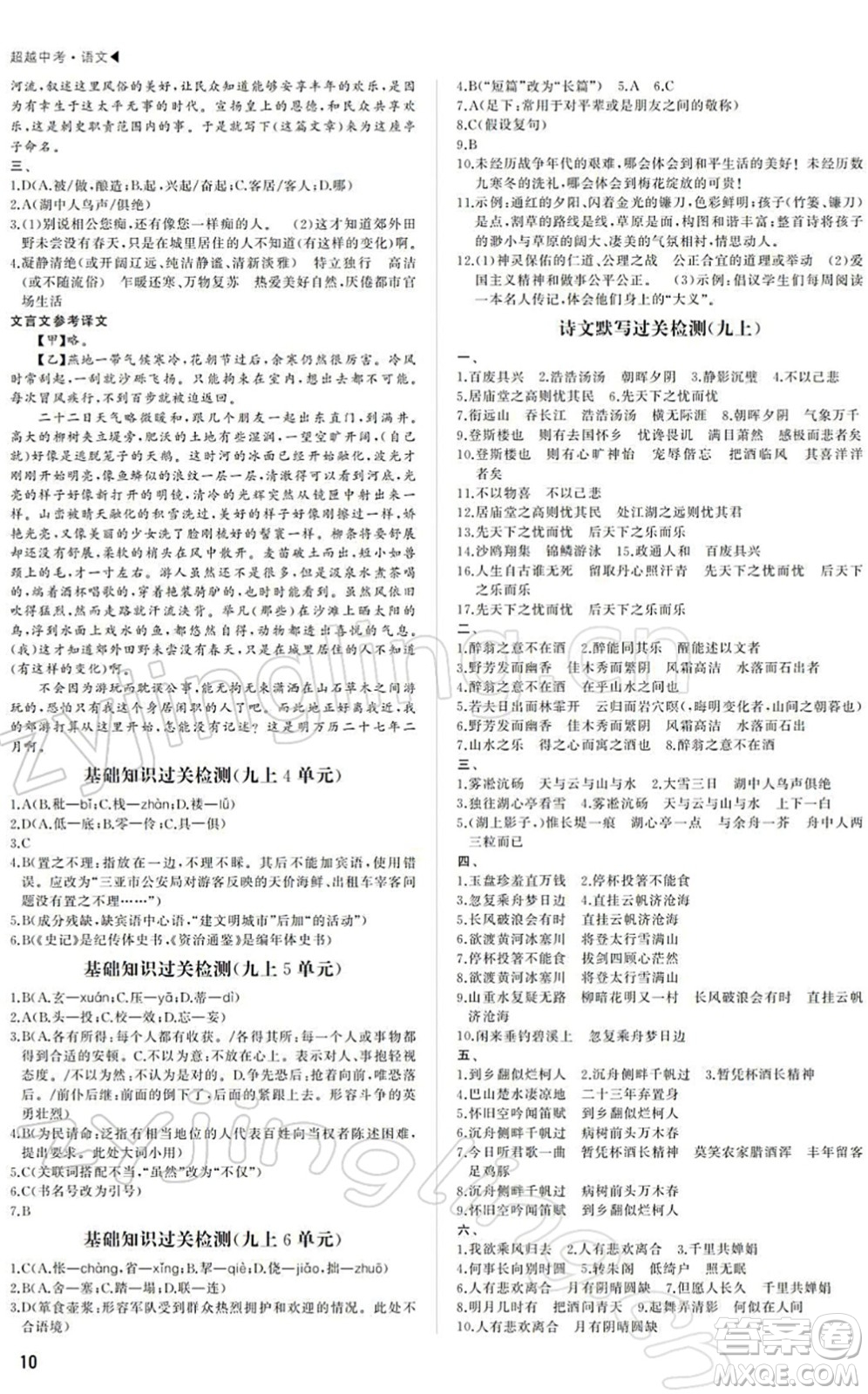 內(nèi)蒙古大學(xué)出版社2022超越中考九年級(jí)語(yǔ)文下冊(cè)人教版答案