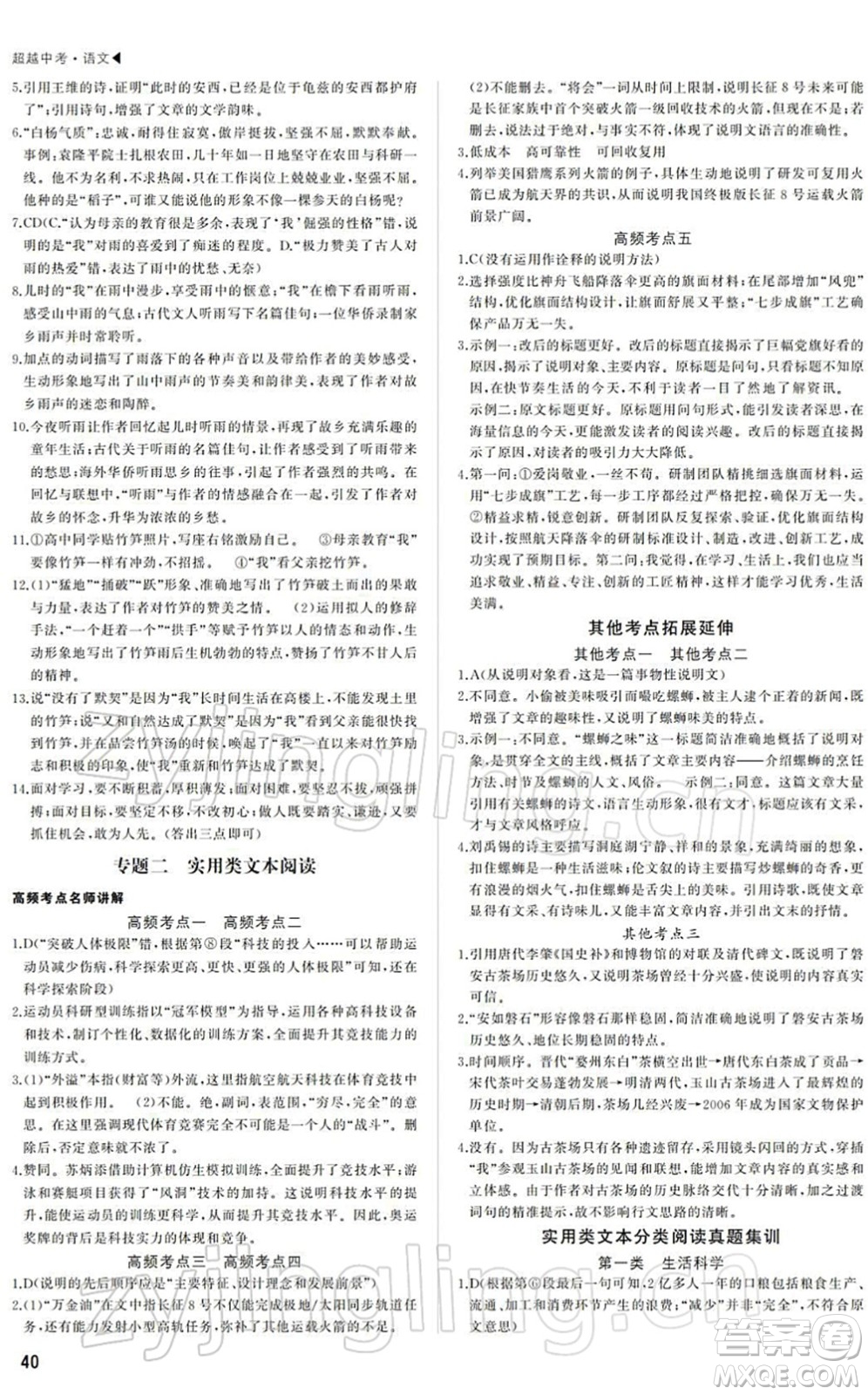內(nèi)蒙古大學(xué)出版社2022超越中考九年級(jí)語(yǔ)文下冊(cè)人教版答案