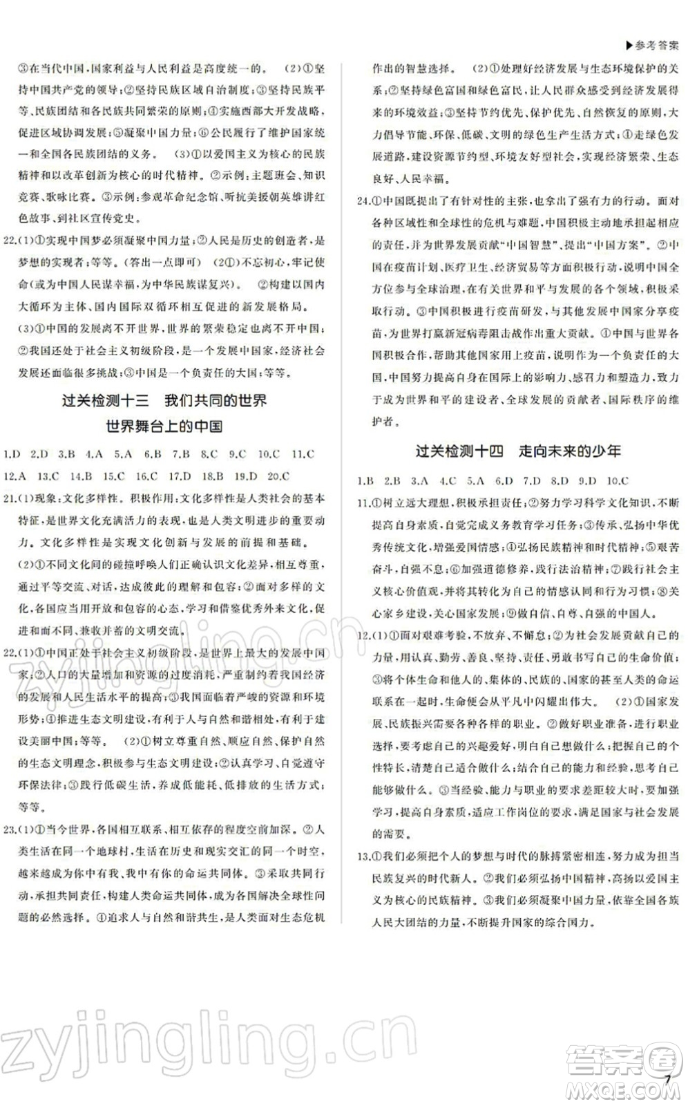 內(nèi)蒙古大學(xué)出版社2022超越中考九年級(jí)道德與法治下冊(cè)人教版綿陽(yáng)專版答案
